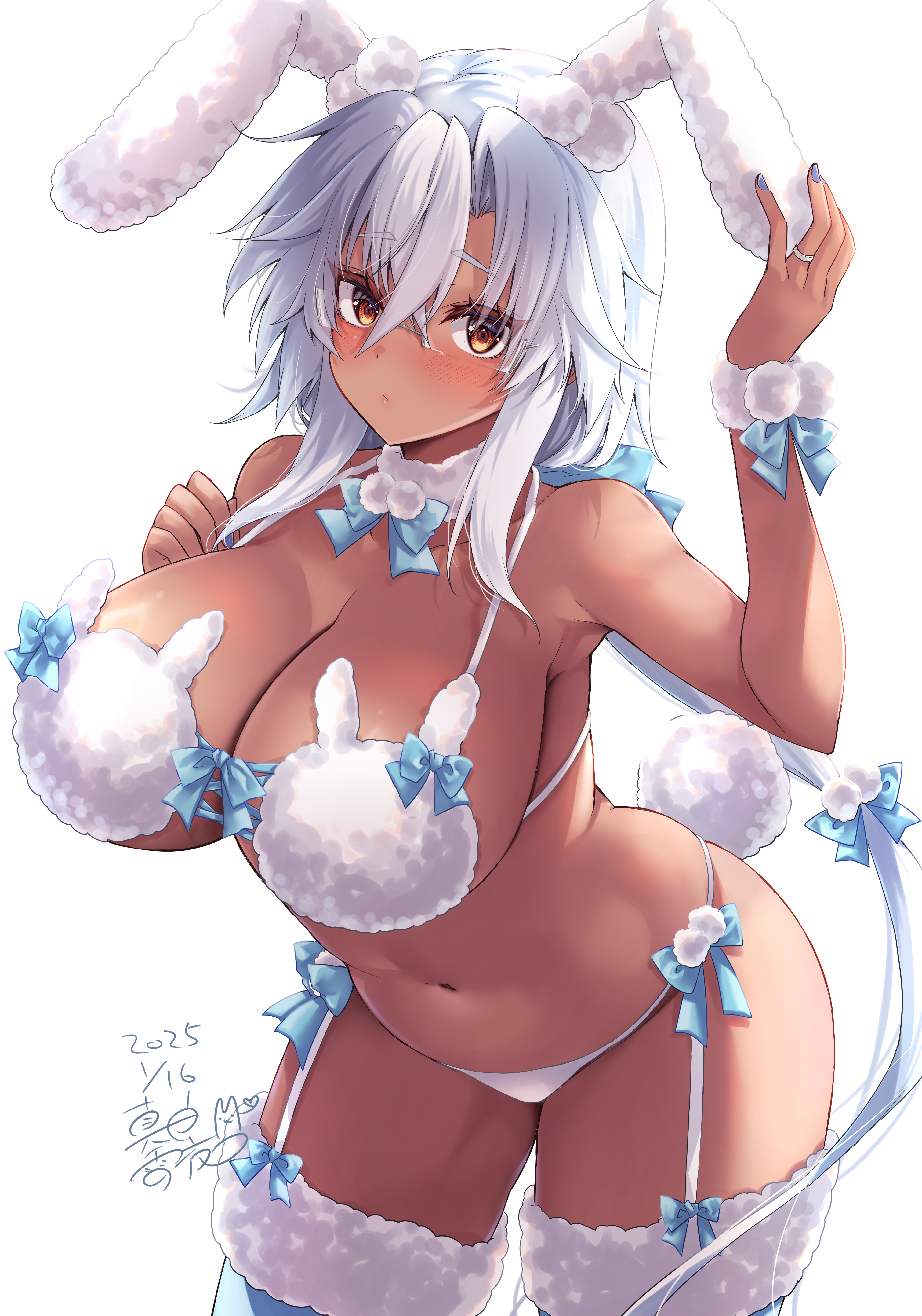 animal_ears bra bunny_ears kantai_collection mashiro_yukiya megane musashi_(kancolle) pantsu stockings tail thighhighs