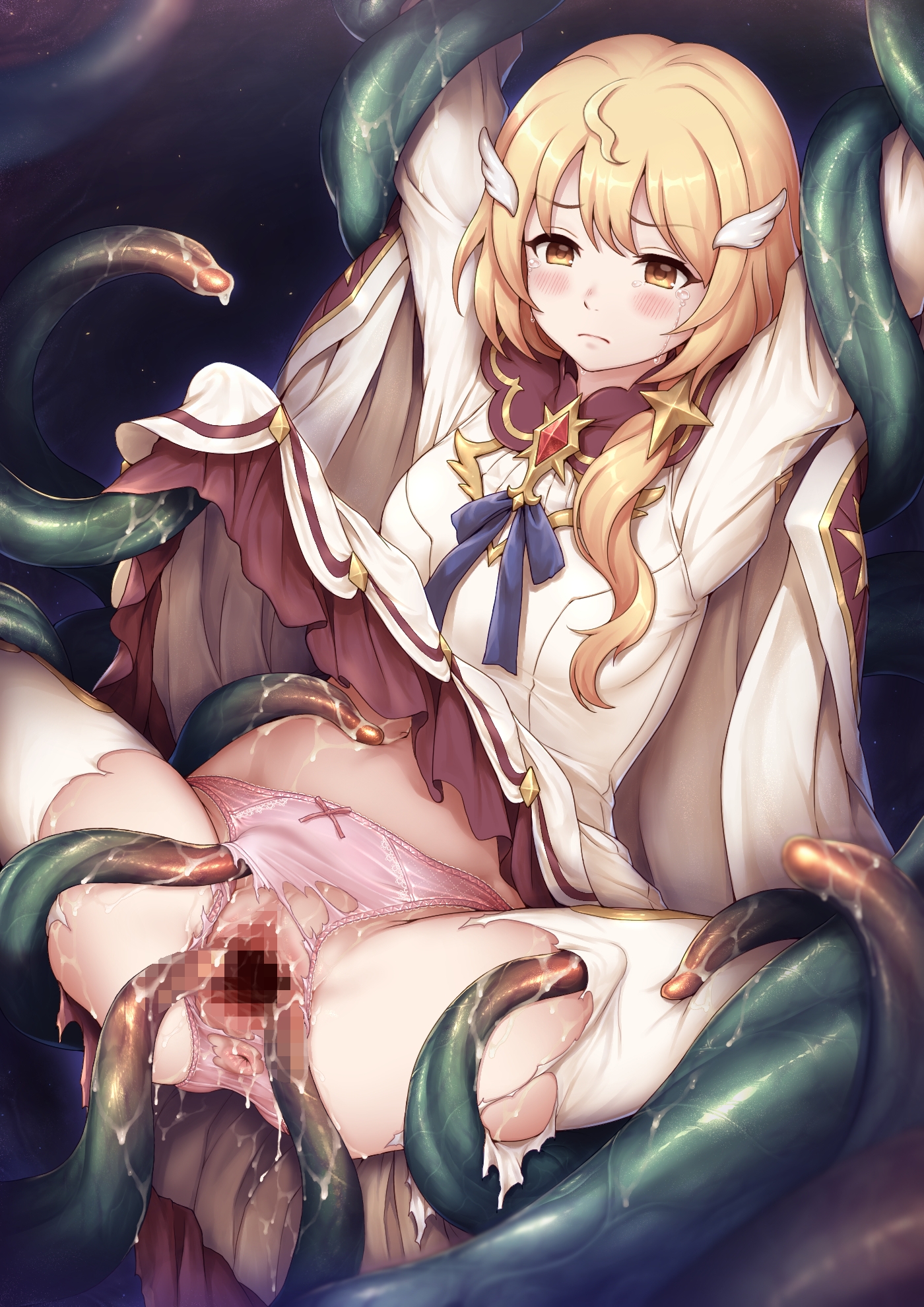 anus bondage censored cum dress extreme_content kuou_ria kuragetakos pantsu princess_connect pussy pussy_juice skirt_lift tentacles thighhighs thong torn_clothes