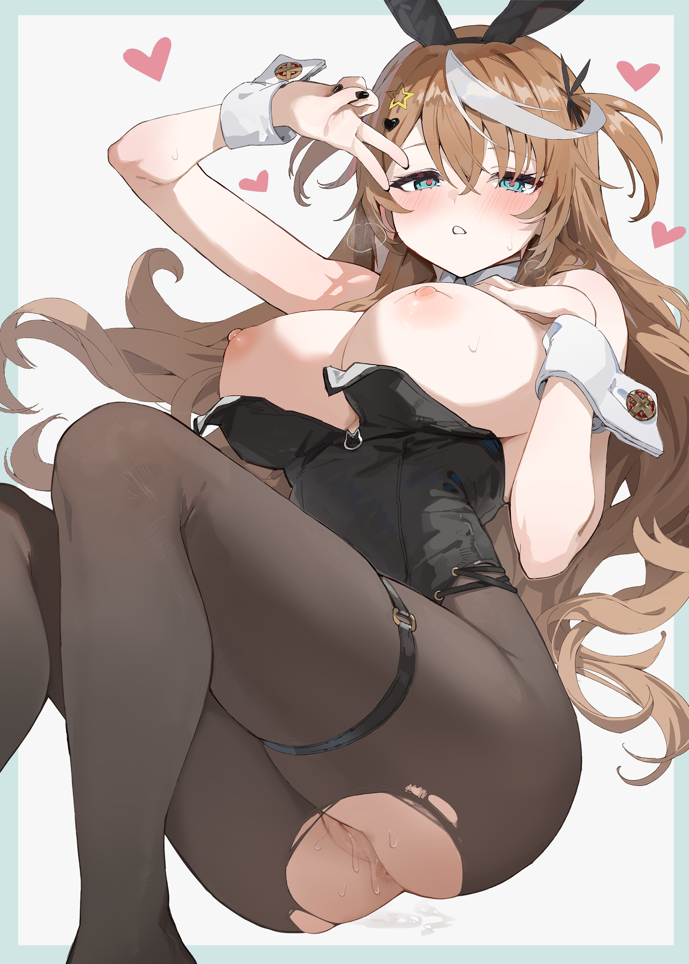 animal_ears anus breasts bunny_ears bunny_girl garter mochi-chan_(simao) nipples no_bra nopan pantyhose pussy pussy_juice simao_(x_x36131422) torn_clothes uncensored wet