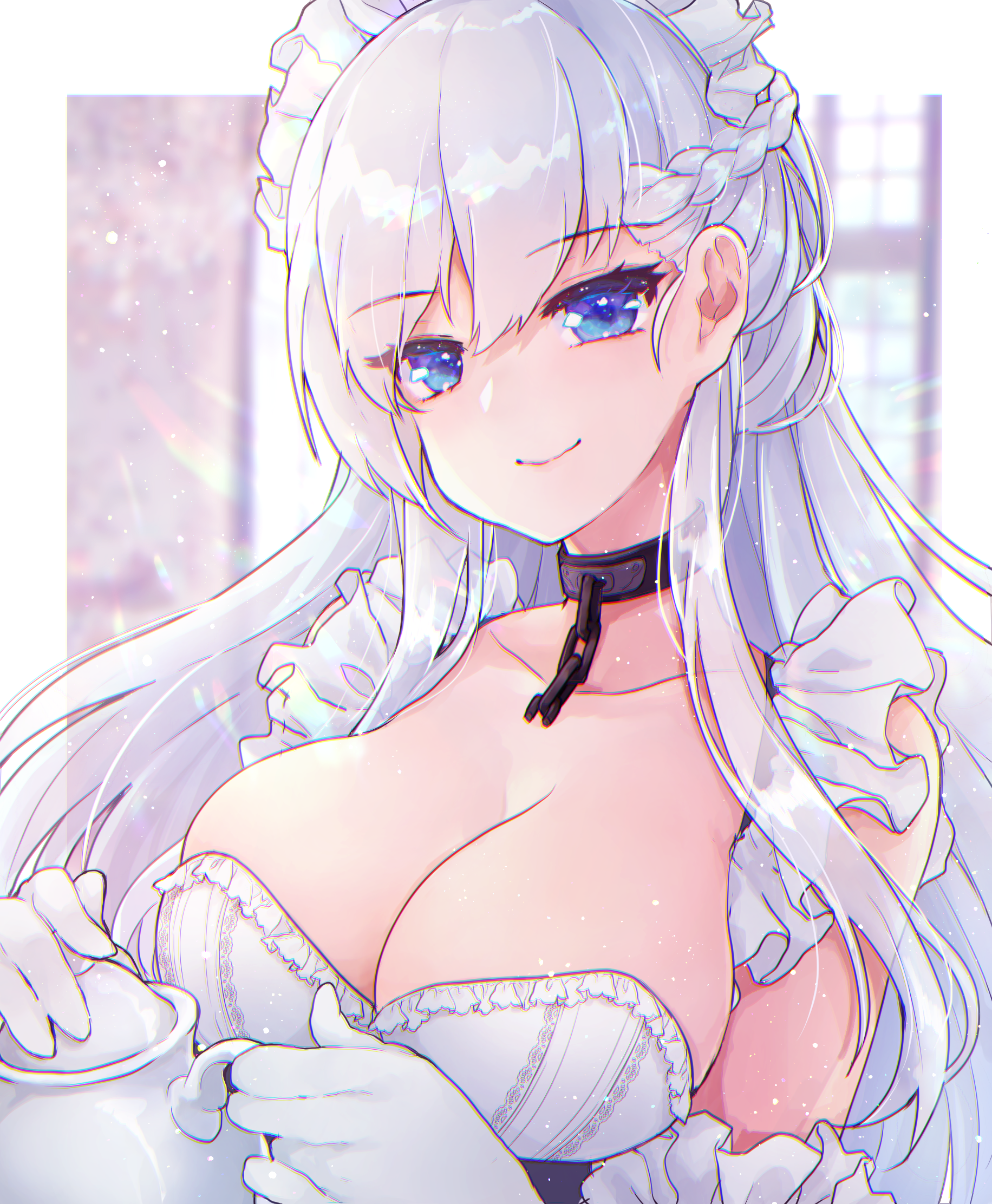 azur_lane belfast_(azur_lane) cleavage maid no_bra shichijou_natori