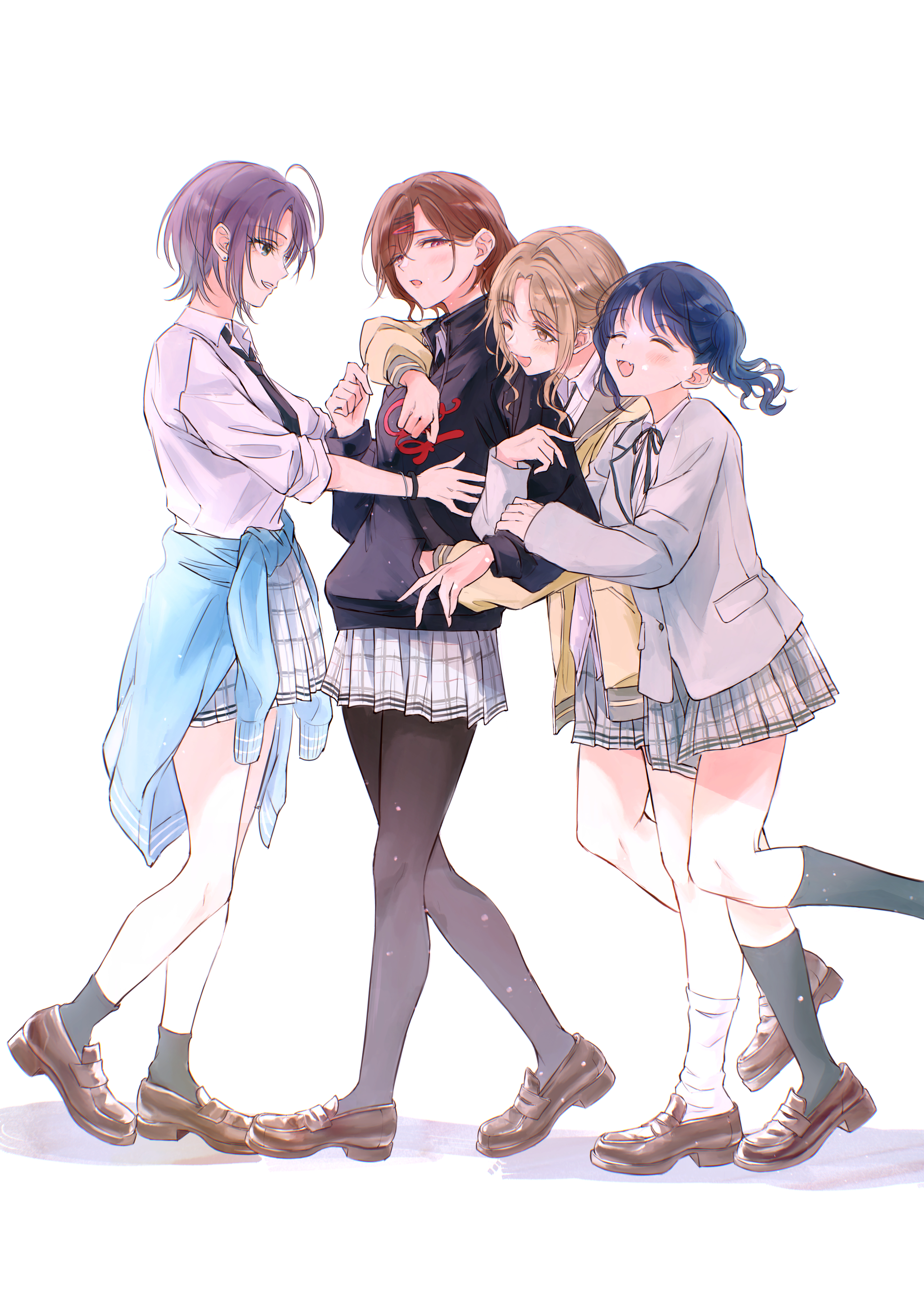 asakura_tooru fukumaru_koito higuchi_madoka ichikawa_hinana pantyhose seifuku sweater tagme the_idolm@ster the_idolm@ster_shiny_colors