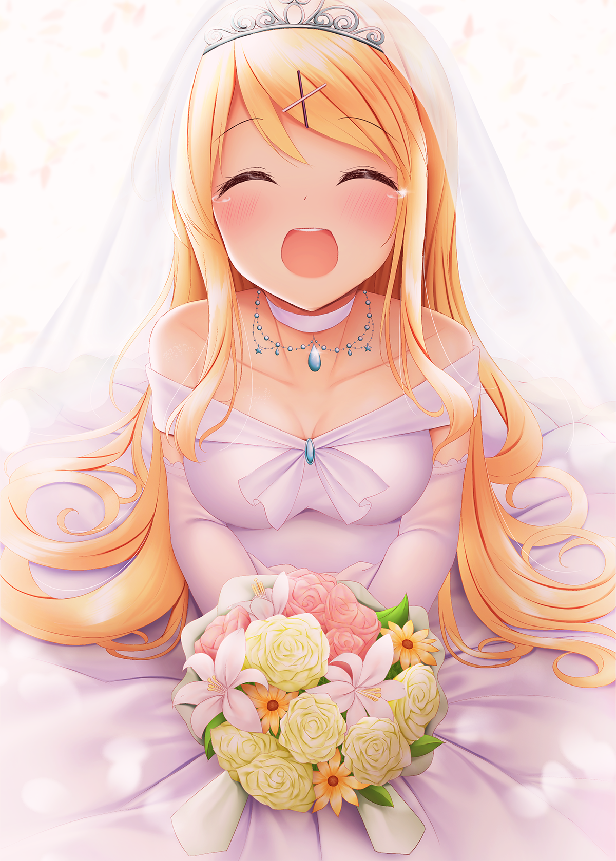 cleavage dress kin-iro_mosaic kujou_karen minato_ojitan wedding_dress