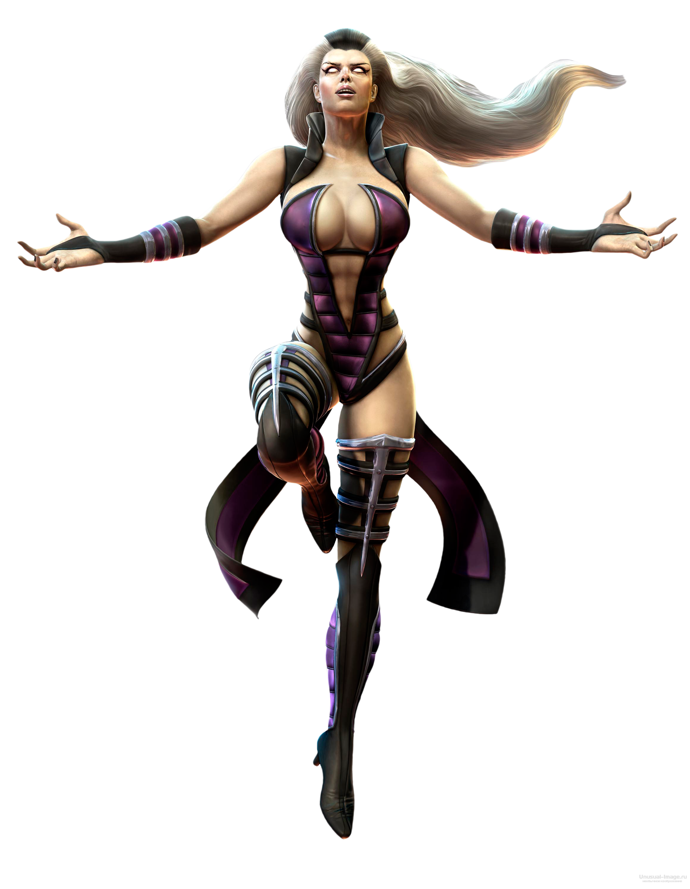 cg cleavage heels leotard mortal_kombat mortal_kombat_(2011) no_bra sindel thighhighs transparent_png