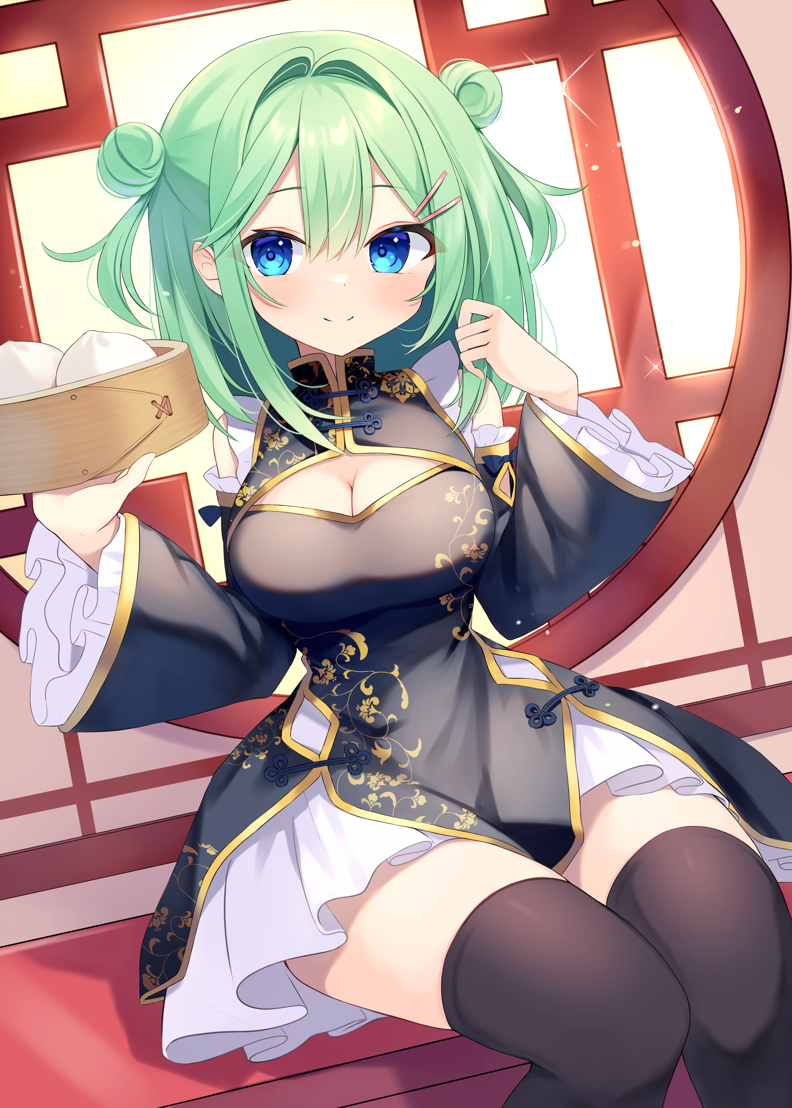 asian_clothes shirai_tanuki thighhighs waitress