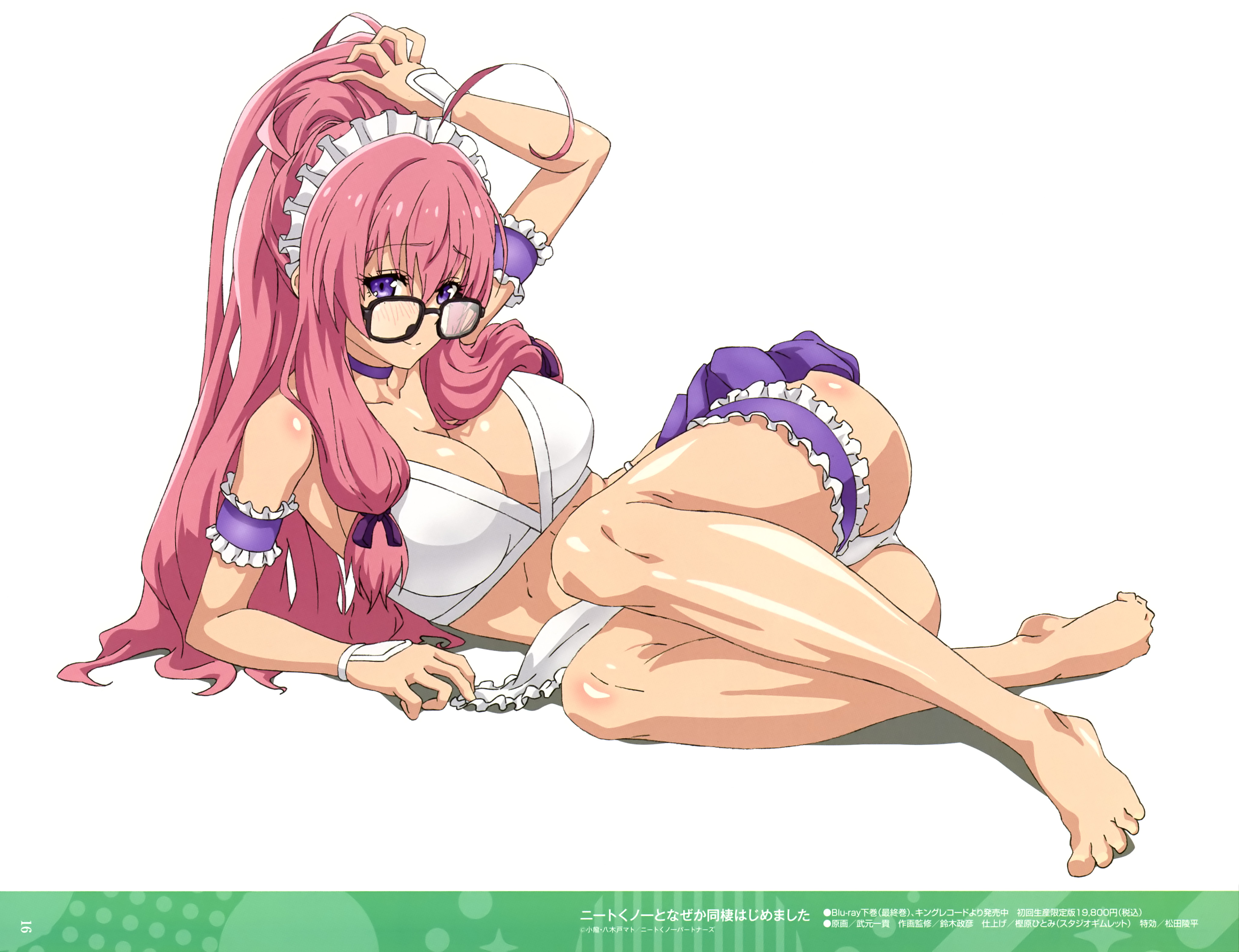 bikini garter ideura_shizuri maid megane neet_kunoichi_to_nazeka_dousei_hajimemashita skirt_lift swimsuits takemoto_kazuki thong