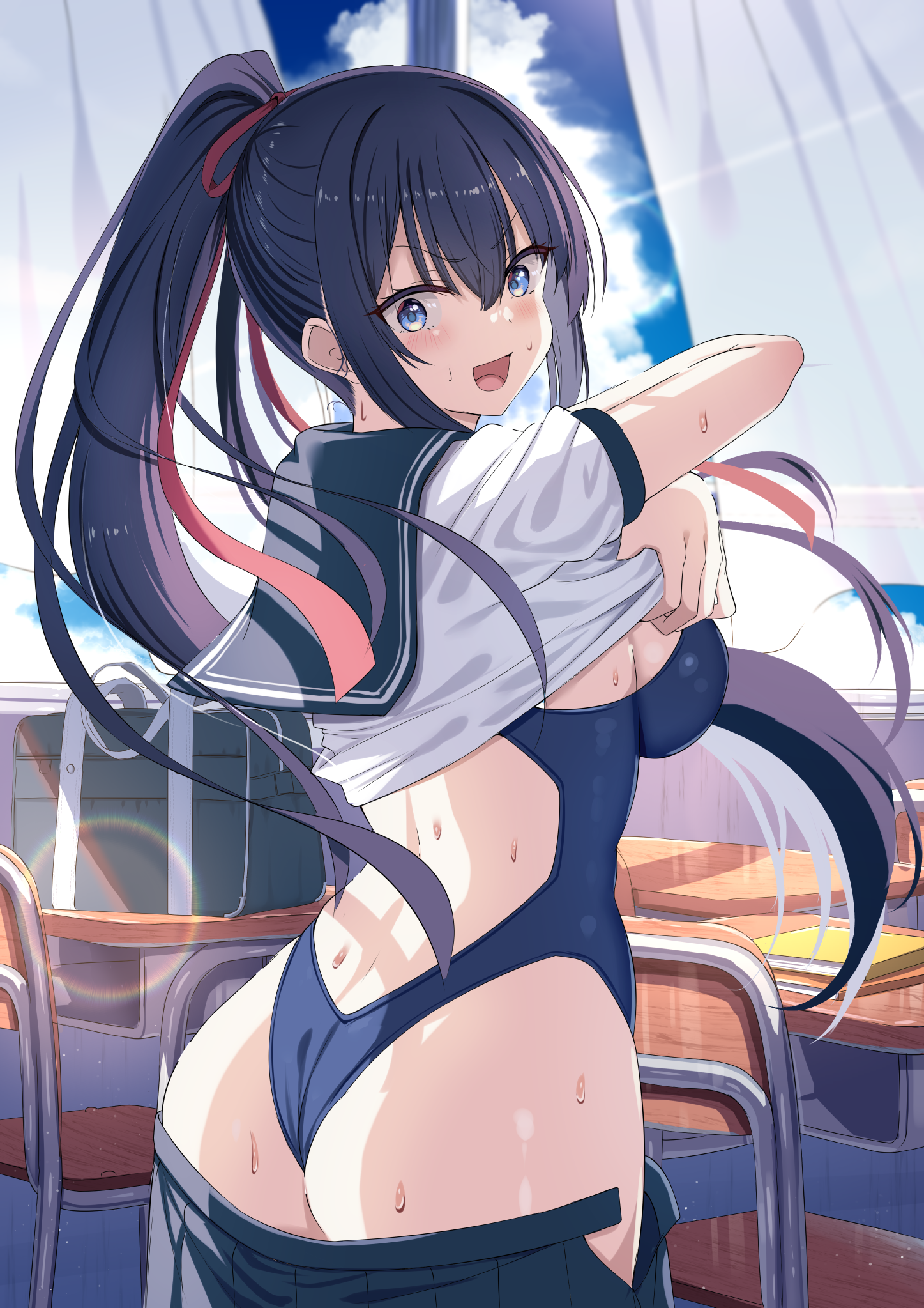 kanikou seifuku shirt_lift swimsuits undressing wet
