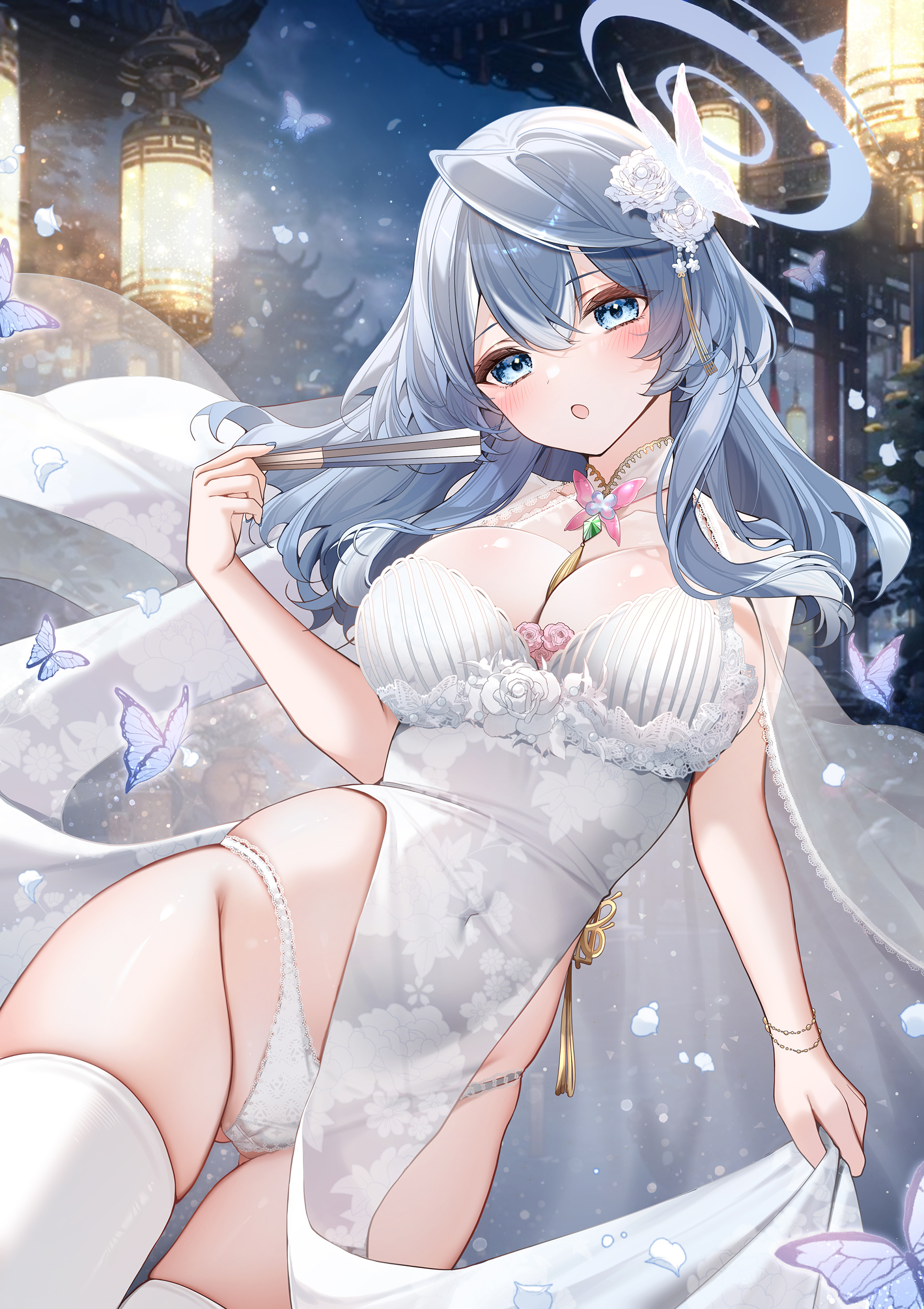 amau_ako blue_archive cameltoe chinadress halo no_bra pantsu see_through skirt_lift thighhighs thong yukineko1018