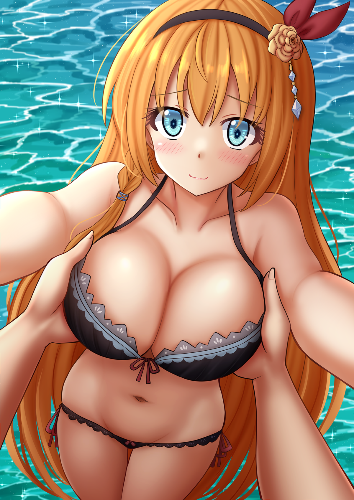 bikini breast_grab kazenokaze pecorine princess_connect princess_connect!_re:dive swimsuits