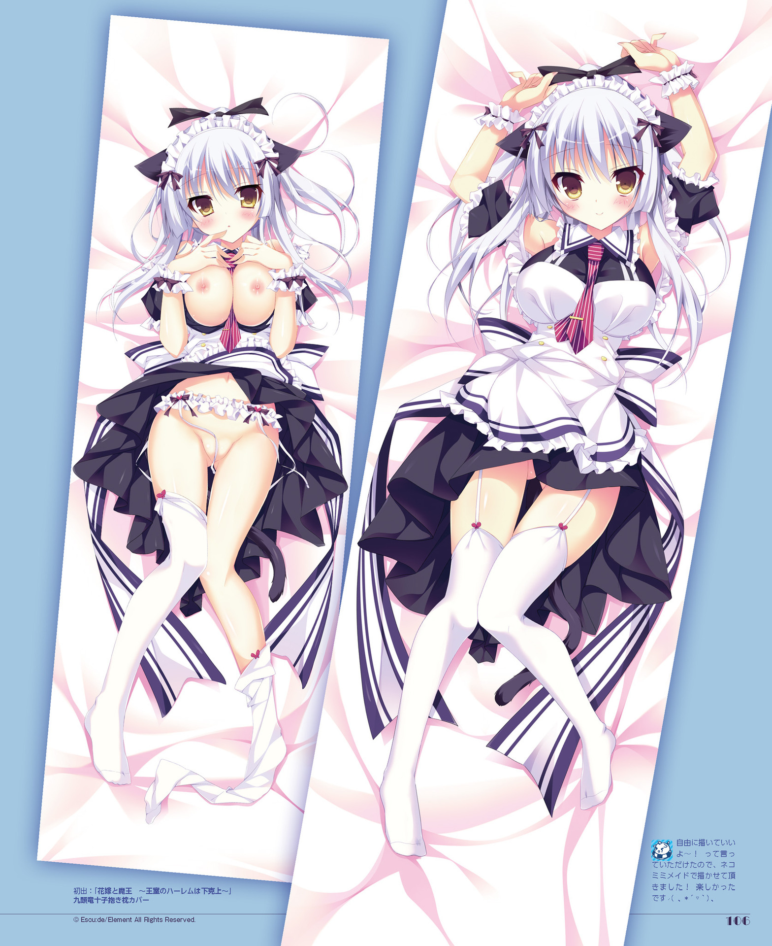 animal_ears breast_hold breasts dakimakura garter_belt hanayome_to_maou kuzuryuu_tooko maid nekomimi nipples no_bra open_shirt pantsu panty_pull shiromochi_sakura skirt_lift stockings string_panties tail thighhighs