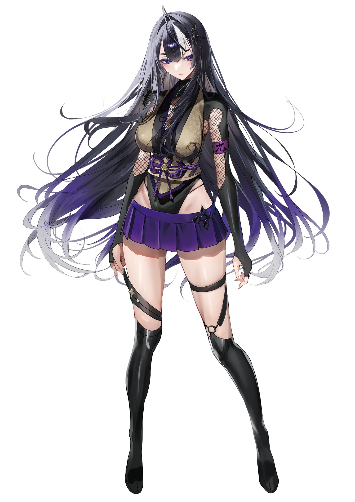 fishnets garter japanese_clothes leotard mononobe_(shibou_yuugi) nekometaru shibou_yuugi_de_meshi_wo_kuu. stockings thighhighs