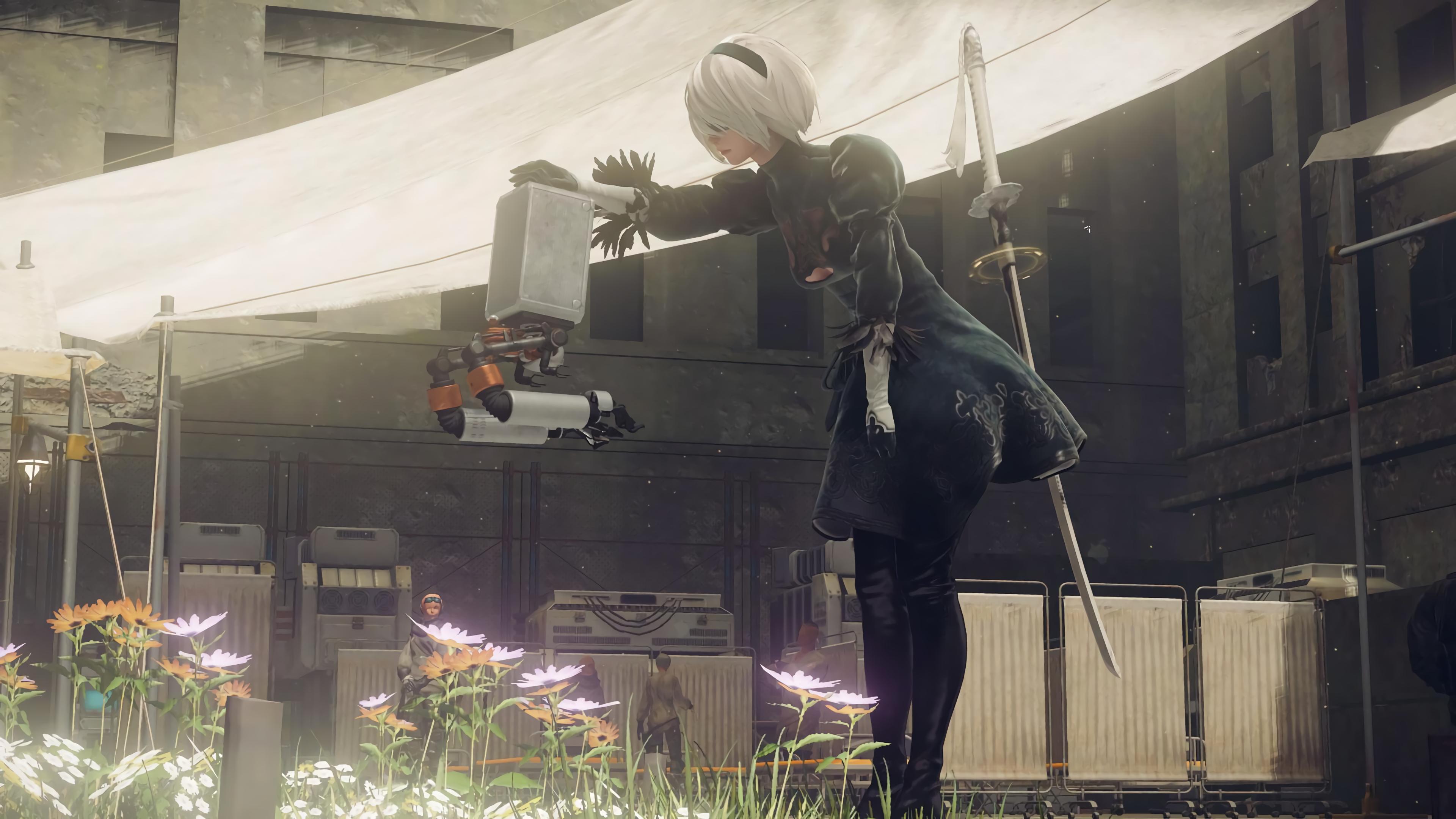 cap cleavage dress nier nier_automata sword yorha_no.2_type_b yoshida_akihiko