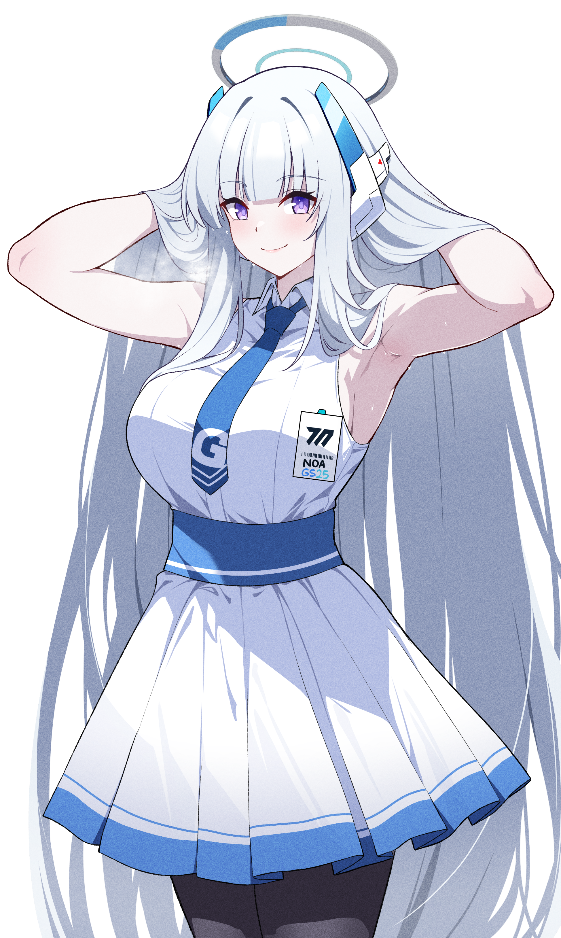 blue_archive gs25 halo no_bra pantyhose reia_76 uniform ushio_noa