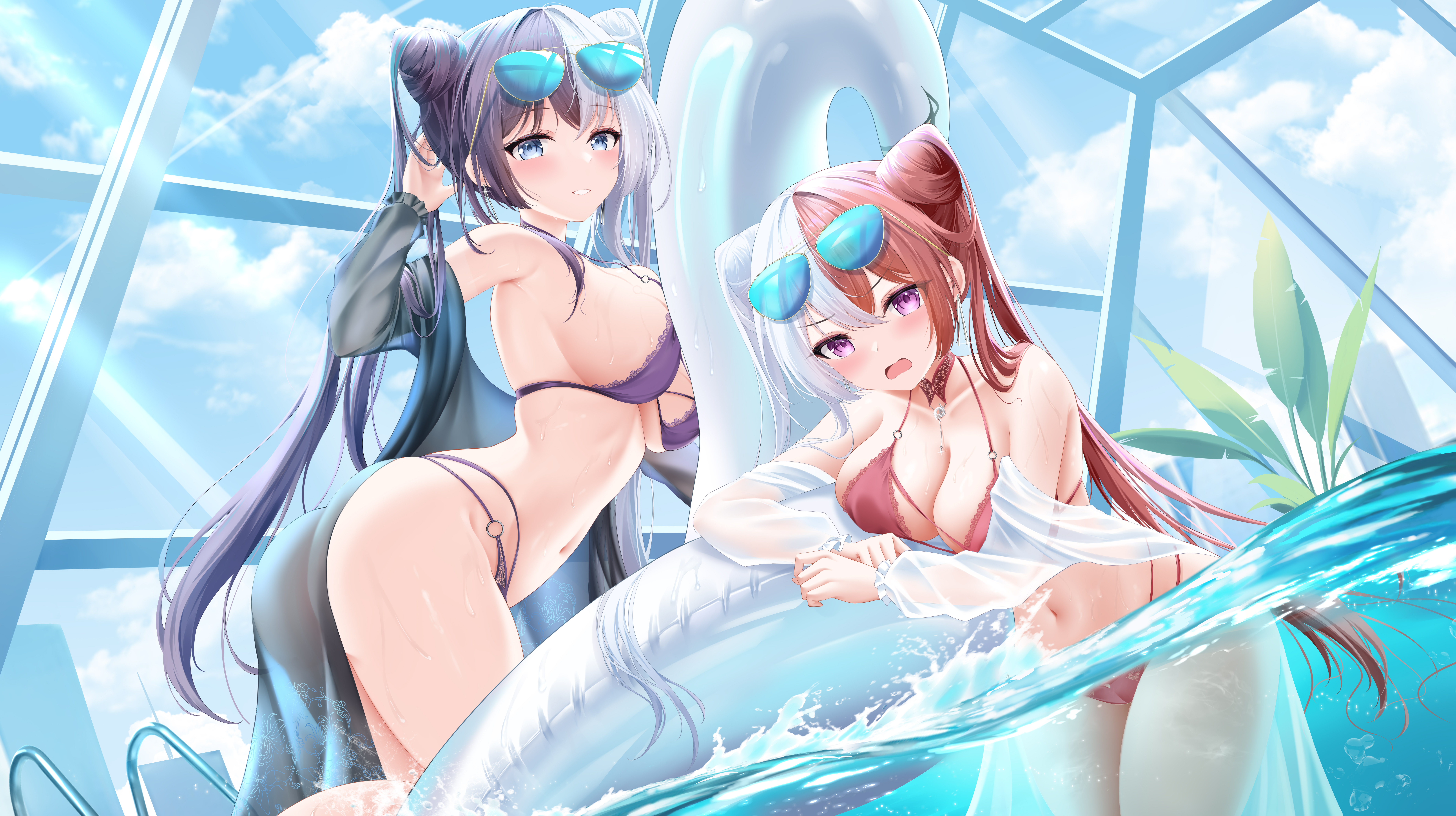 azur_lane bikini cameltoe chao_ho_(azur_lane) megane proverbs_zhenyan swimsuits wet ying_swei_(azur_lane)