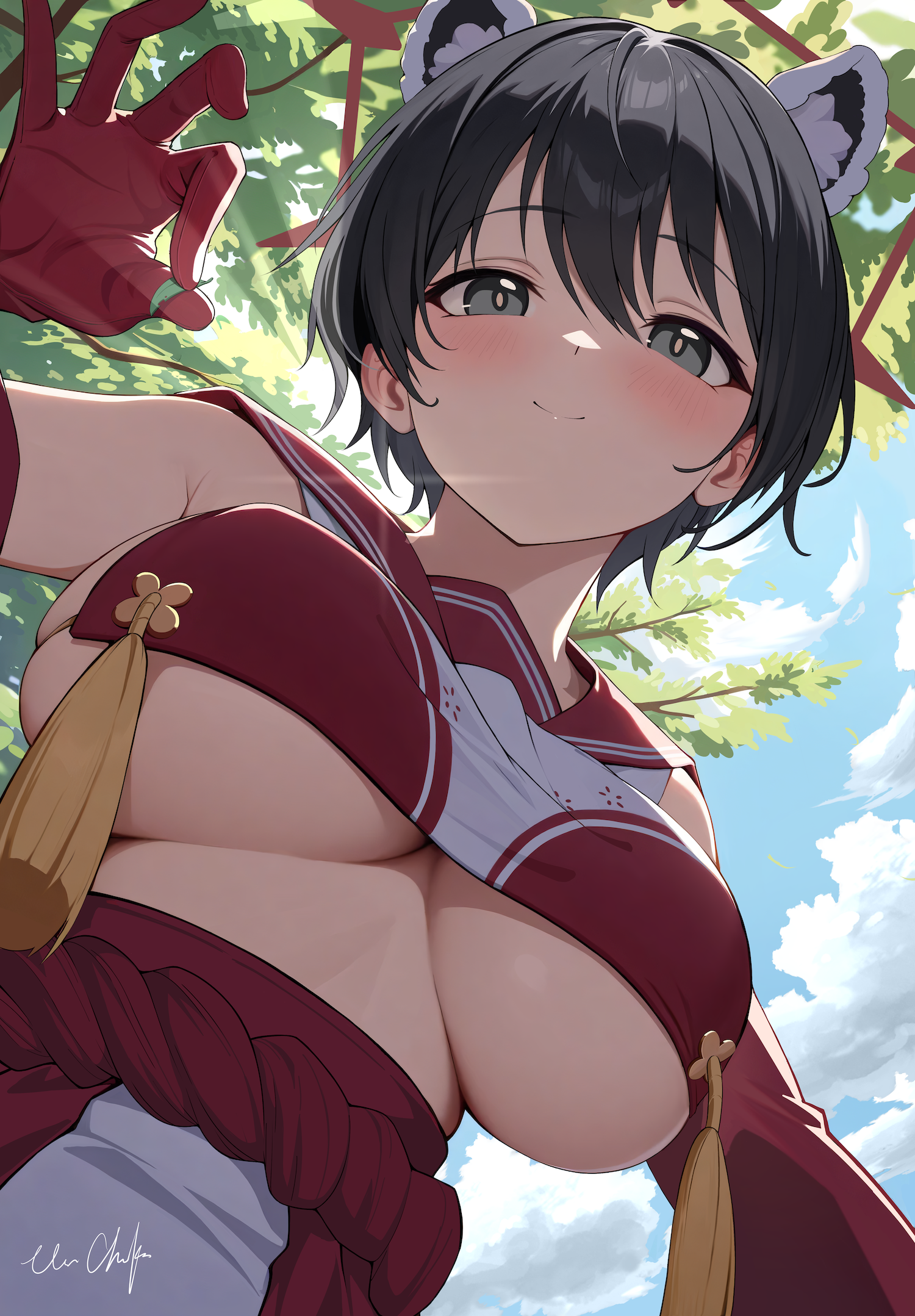 animal_ears blue_archive halo kasuga_tsubaki no_bra vinnie_cheeks