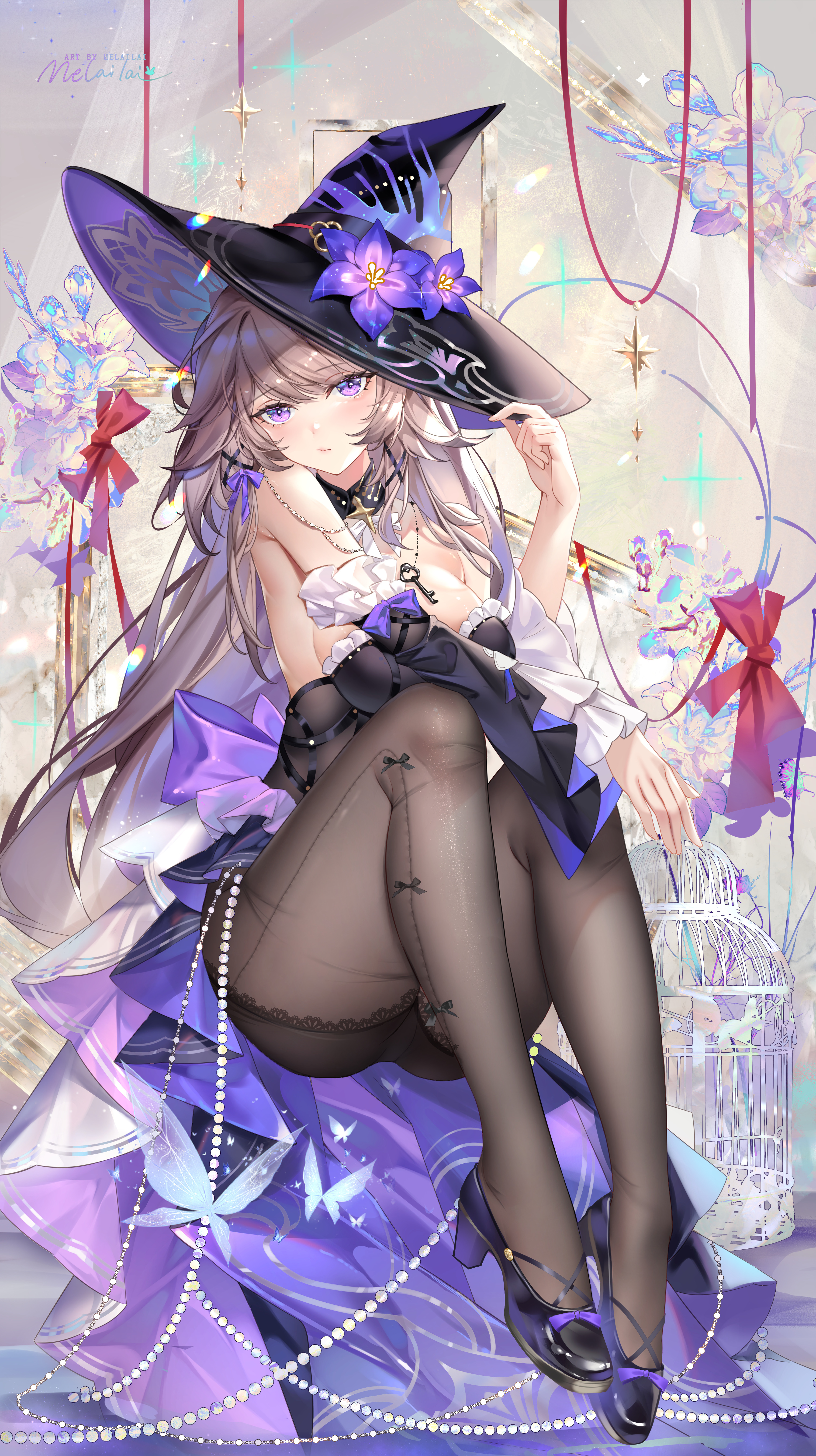 dress heels herta honkai:_star_rail melailai no_bra pantsu pantyhose skirt_lift witch