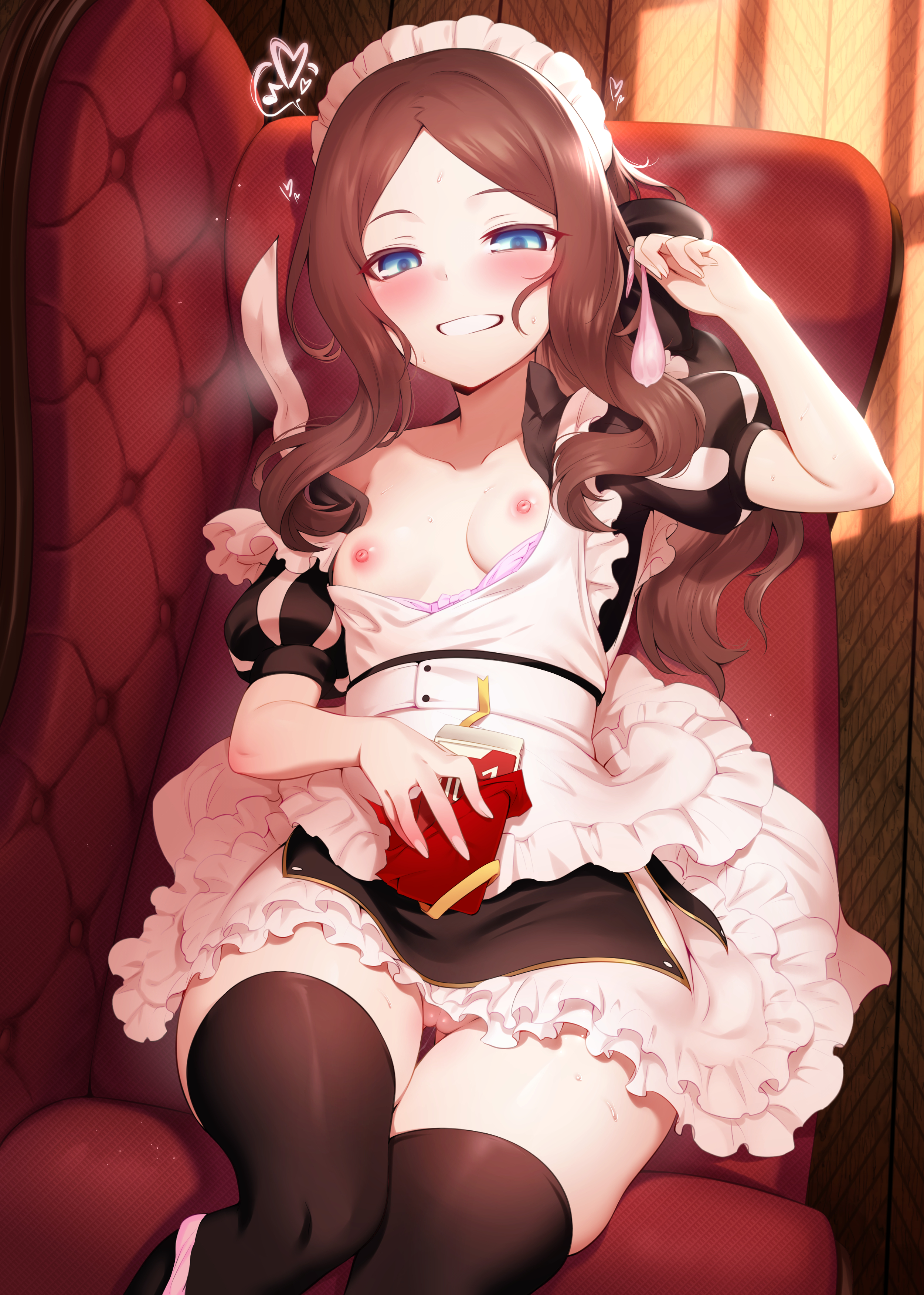bra breasts fate/grand_order leonardo_da_vinci_(fate/grand_order) loli m-da_s-tarou maid nipples open_shirt pantsu panty_pull pussy pussy_juice skirt_lift thighhighs
