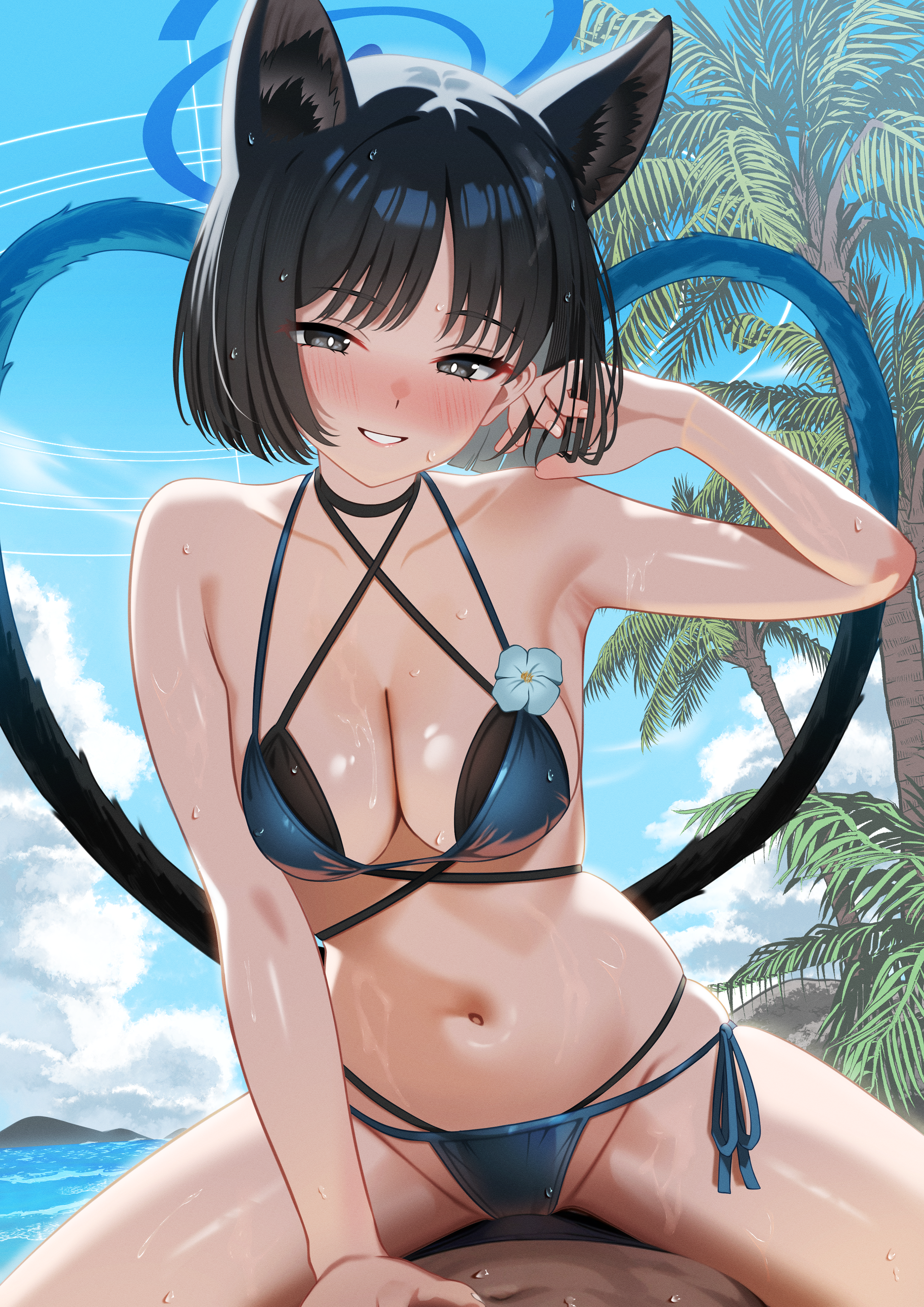 animal_ears bikini blue_archive halo kiryuu_kikyou nekomimi swimsuits tagme tail wet