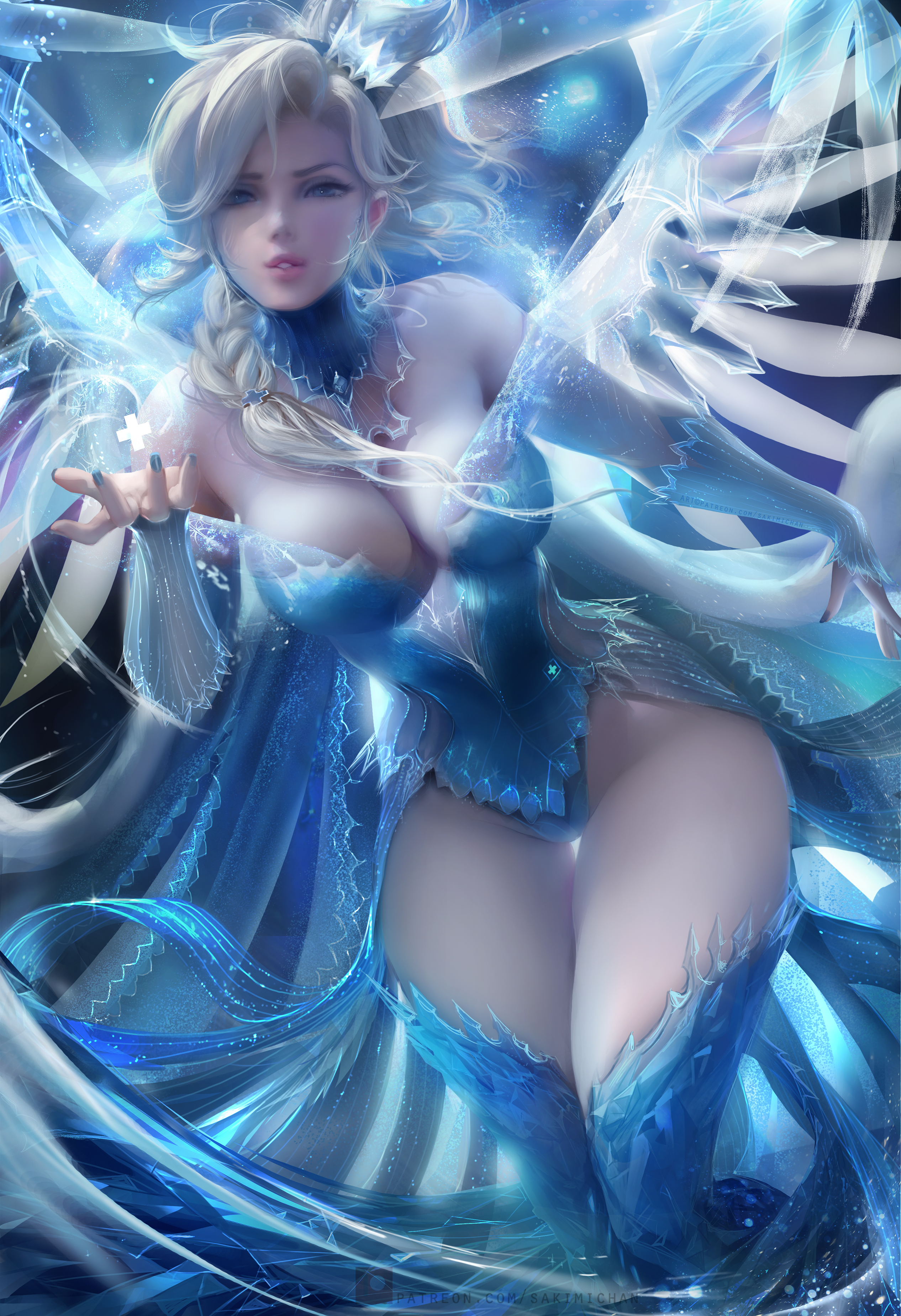 Sakimichan Overwatch Mercy Overwatch Cleavage Leotard Thighhighs Wings 4303 Yande Re