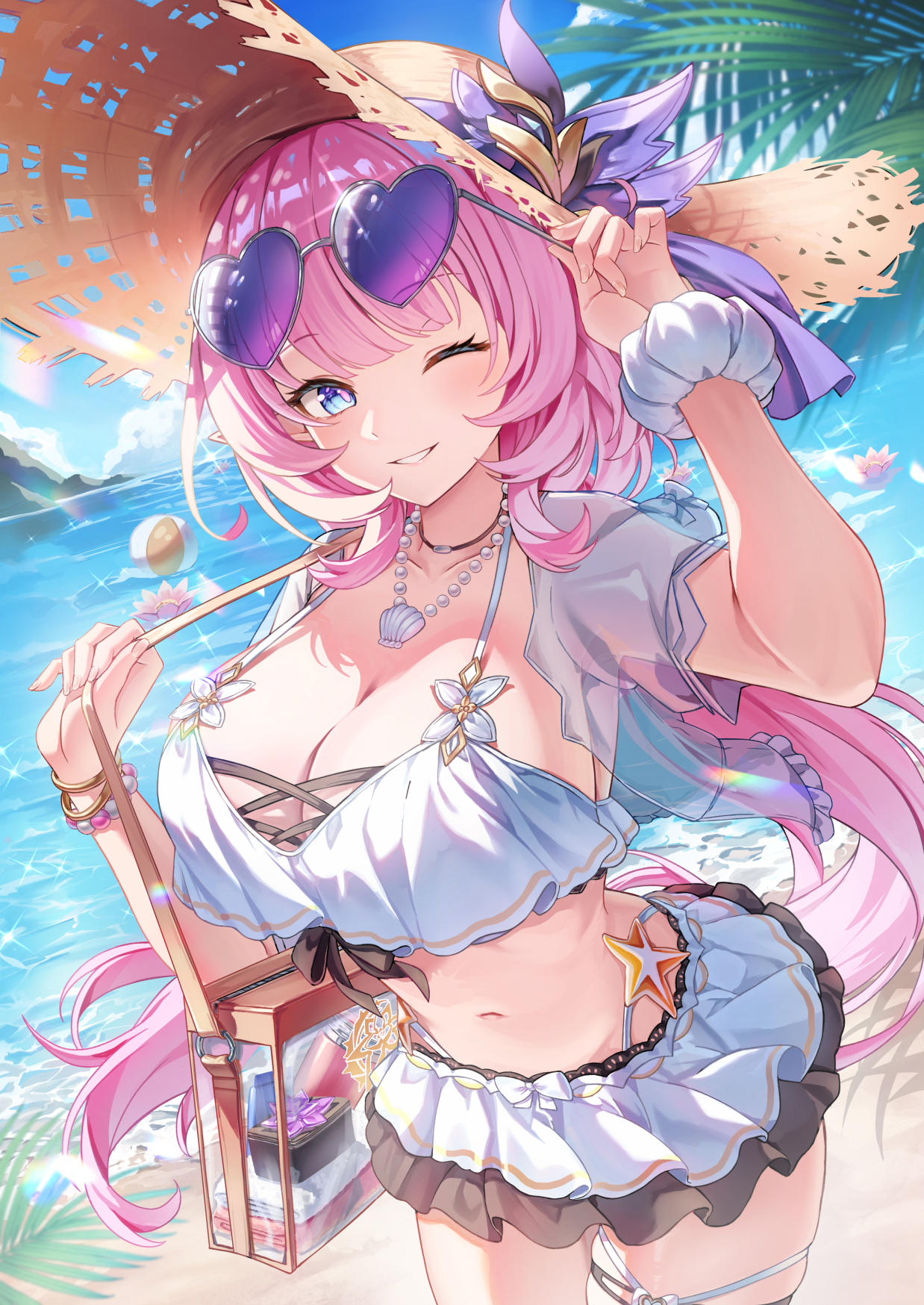 benghuai_xueyuan bikini elysia_(honkai_impact) garter honkai_impact kinyouny megane pointy_ears see_through swimsuits