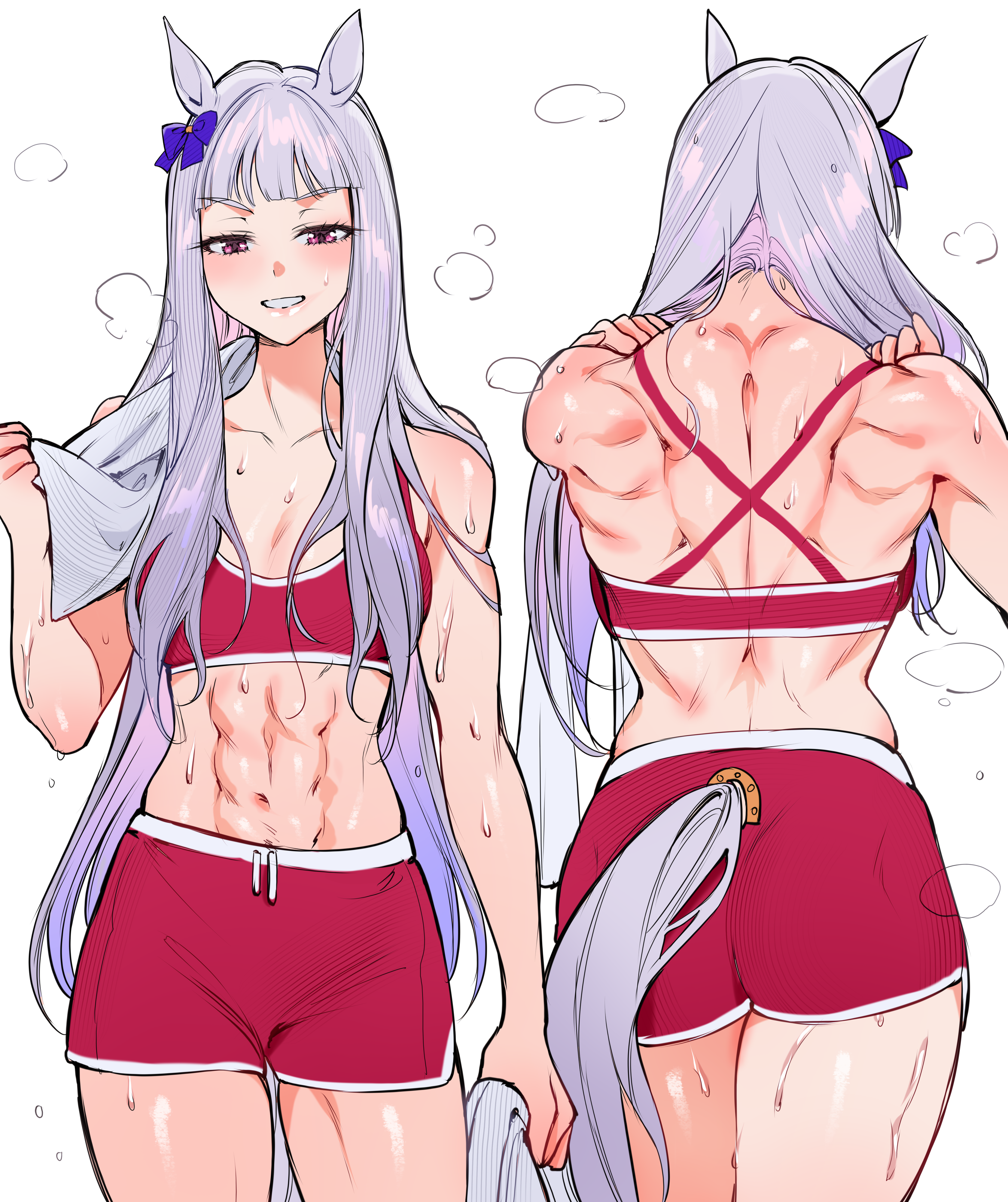 animal_ears ass bra gold_ship_(umamusume) qiandaiyiyu tail towel uma_musume_pretty_derby wet