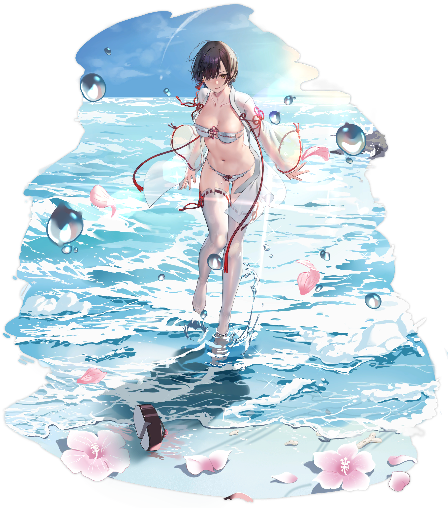 azur_lane bra cleavage dead_or_alive dead_or_alive_xtreme_venus_vacation katsudansou miko nagisa_(doa) open_shirt pantsu see_through thighhighs transparent_png wet wet_clothes