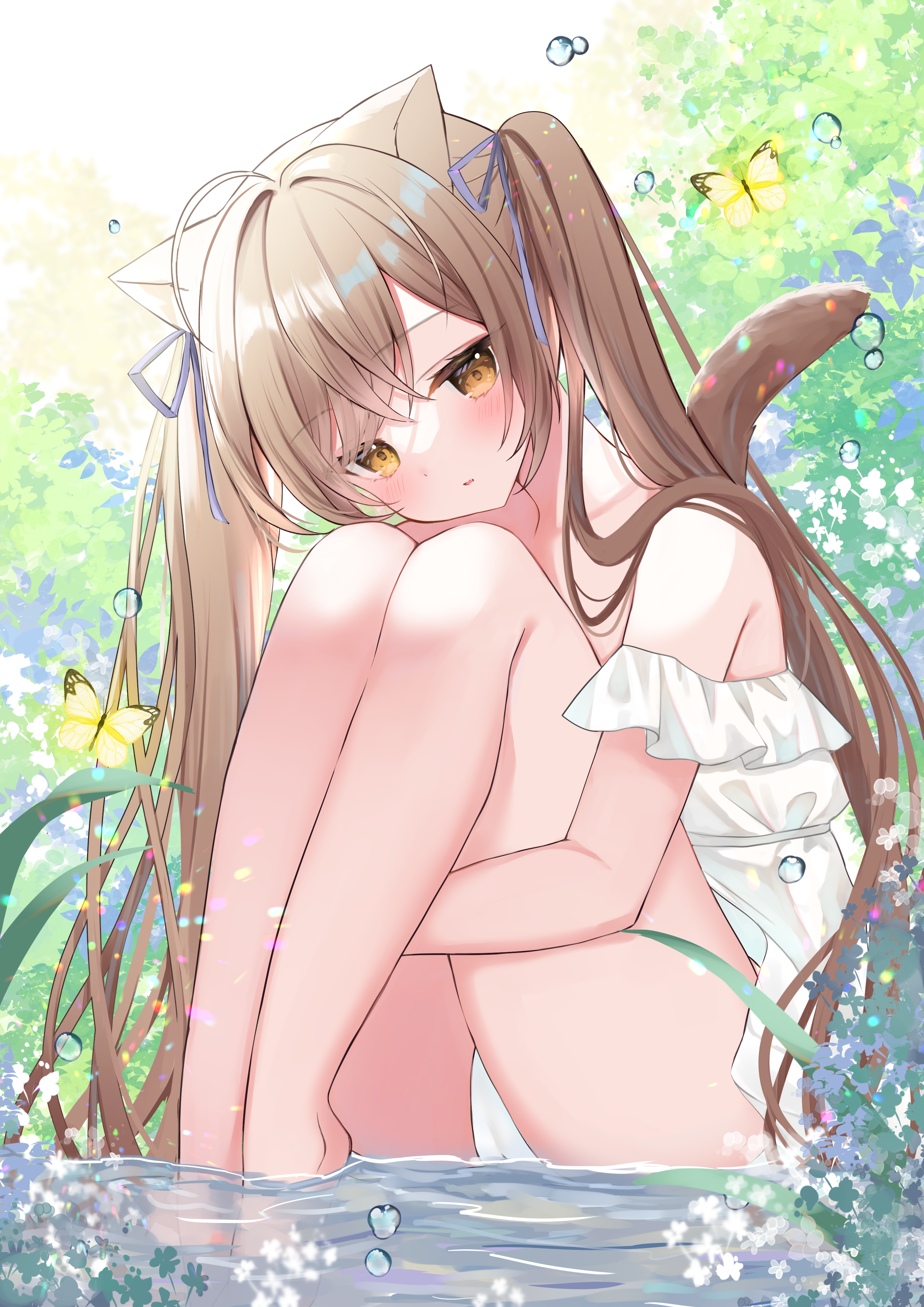 animal_ears cameltoe dress hamico nekomimi pantsu skirt_lift summer_dress tail thong wet