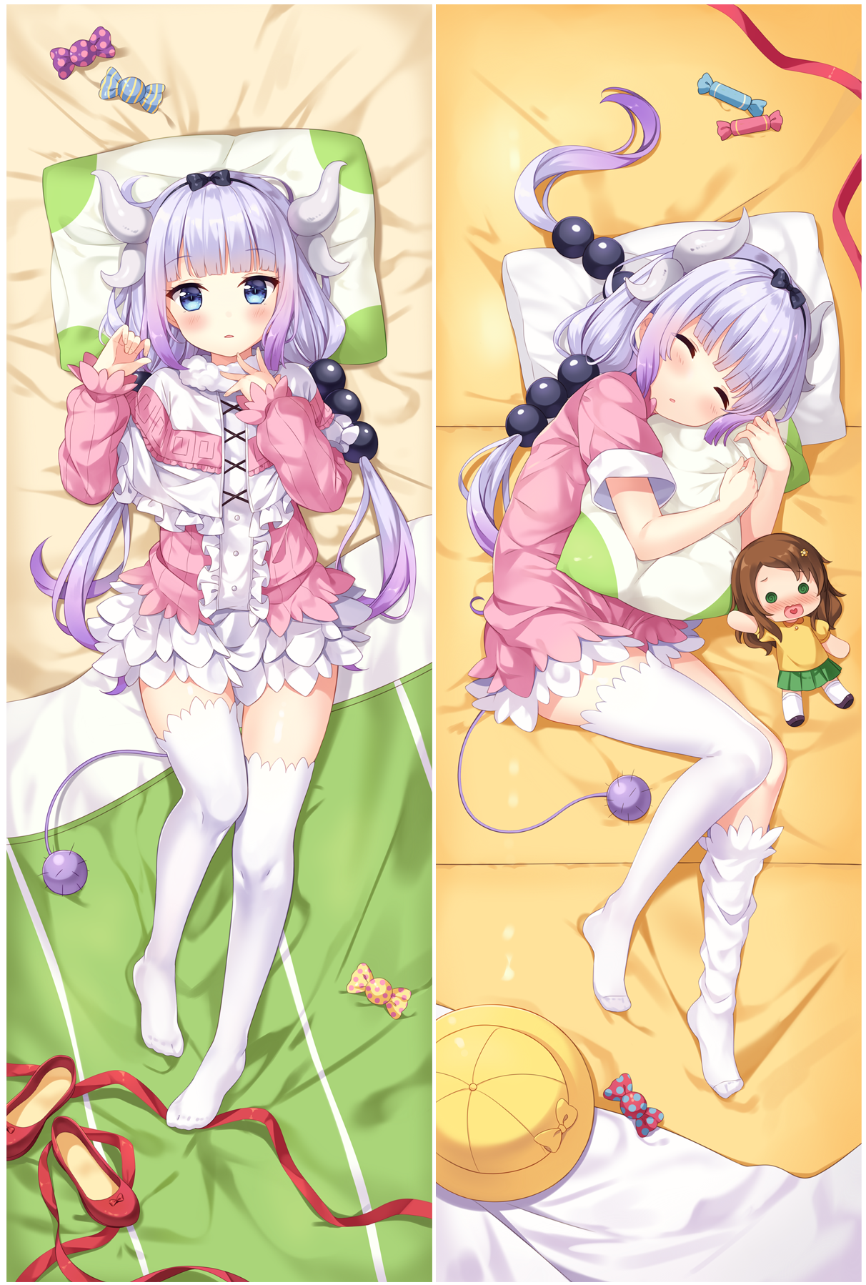 dakimakura hitsukuya horns kanna_kamui kobayashi-san_chi_no_maid_dragon pajama saikawa_riko tail thighhighs