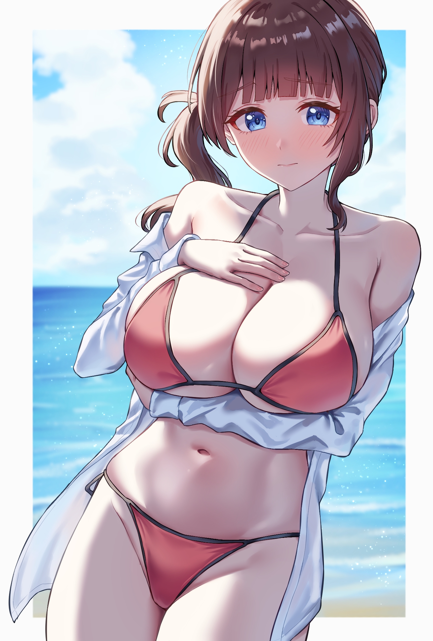 bikini breast_hold kadokadokado mochizuki_honami open_shirt project_sekai swimsuits