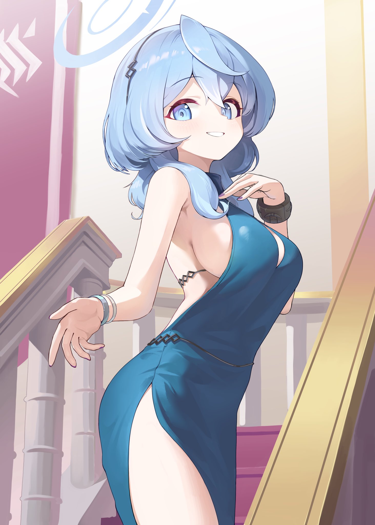 amau_ako blue_archive dress halo no_bra tagme