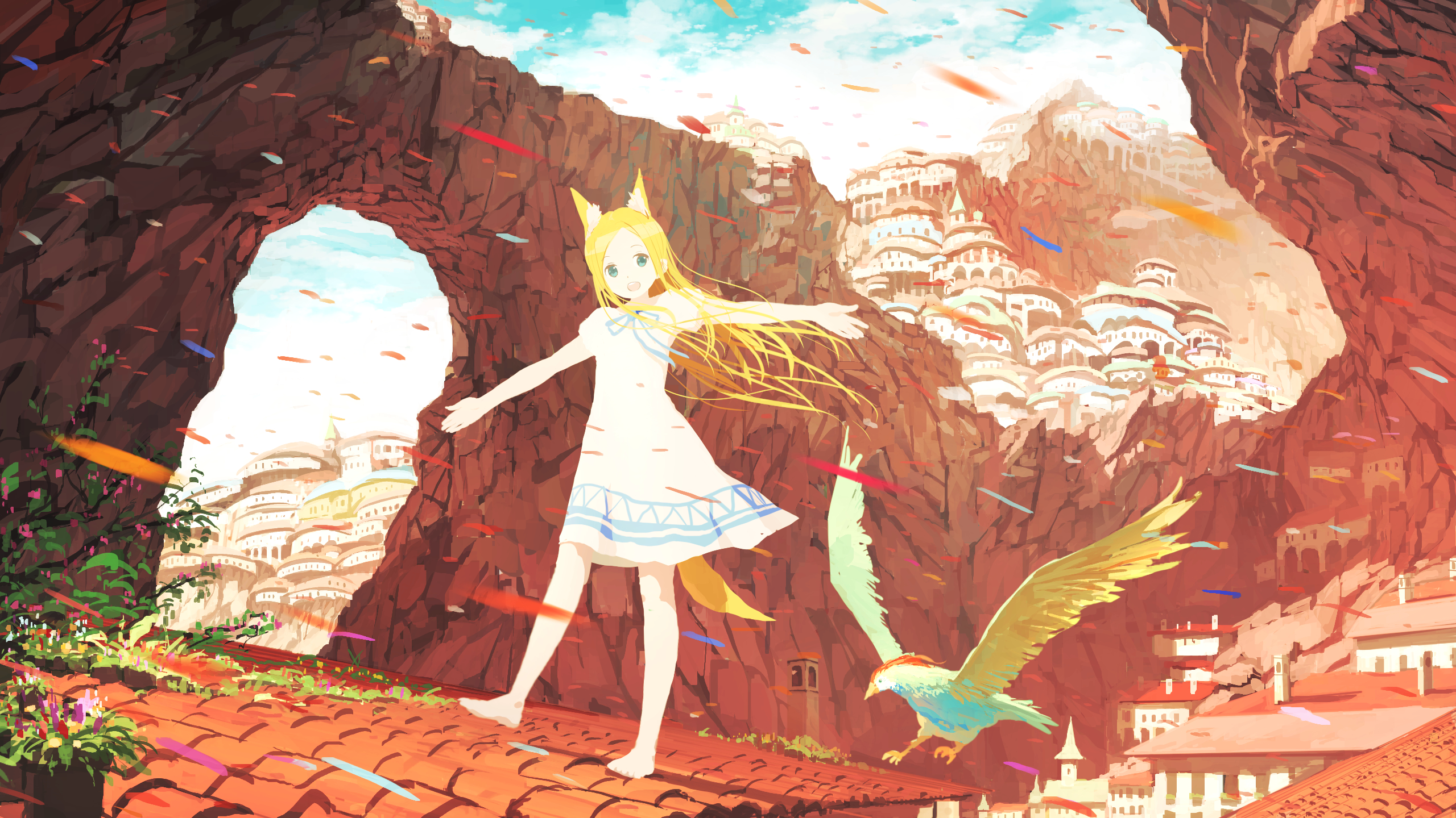 animal_ears dress feet jan_(artist) landscape tail wallpaper