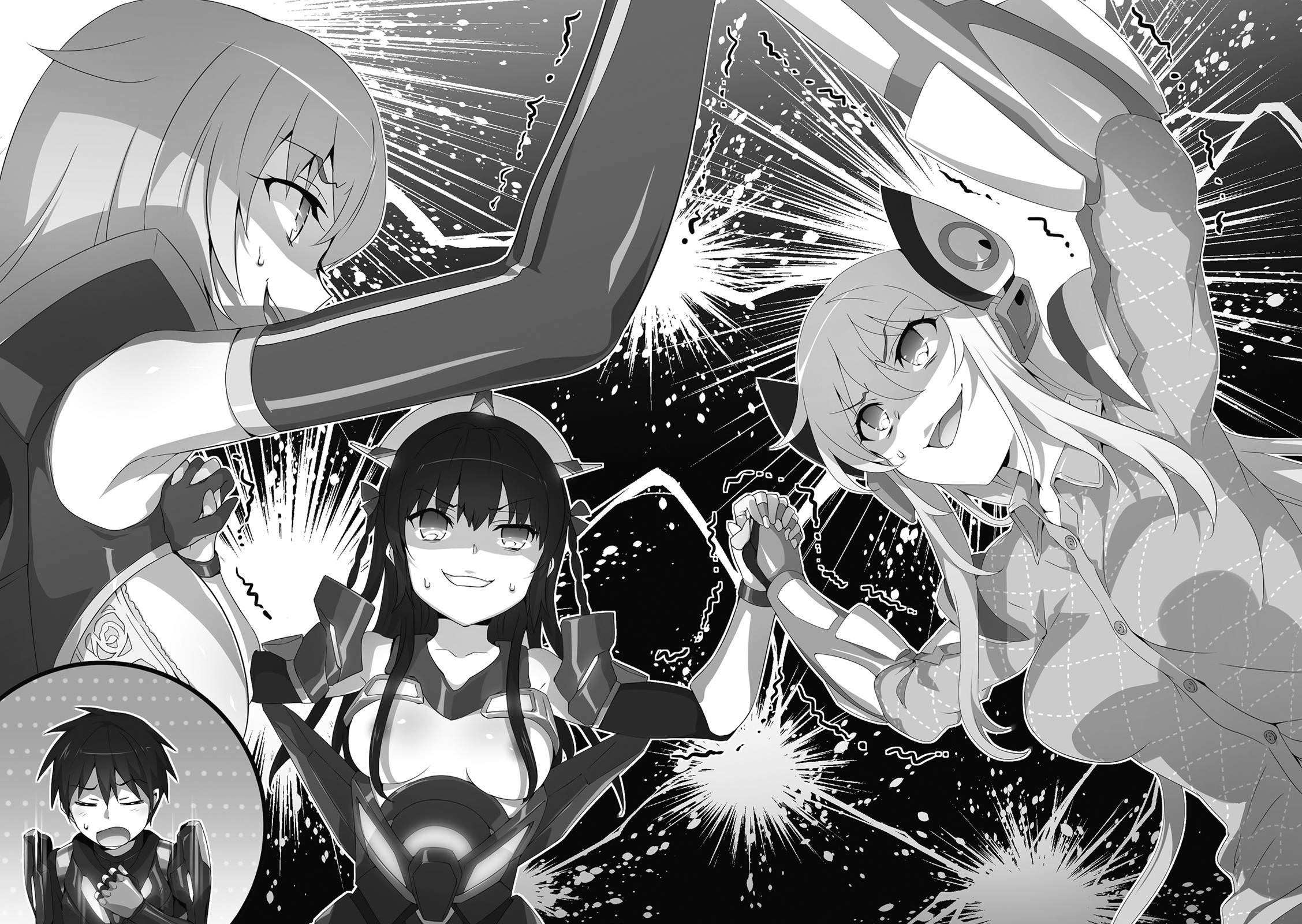 areola bodysuit breasts chidorigafuchi_aine hida_kizuna himekawa_hayuru hisasi masou_gakuen_hxh monochrome no_bra yurishia_farandole