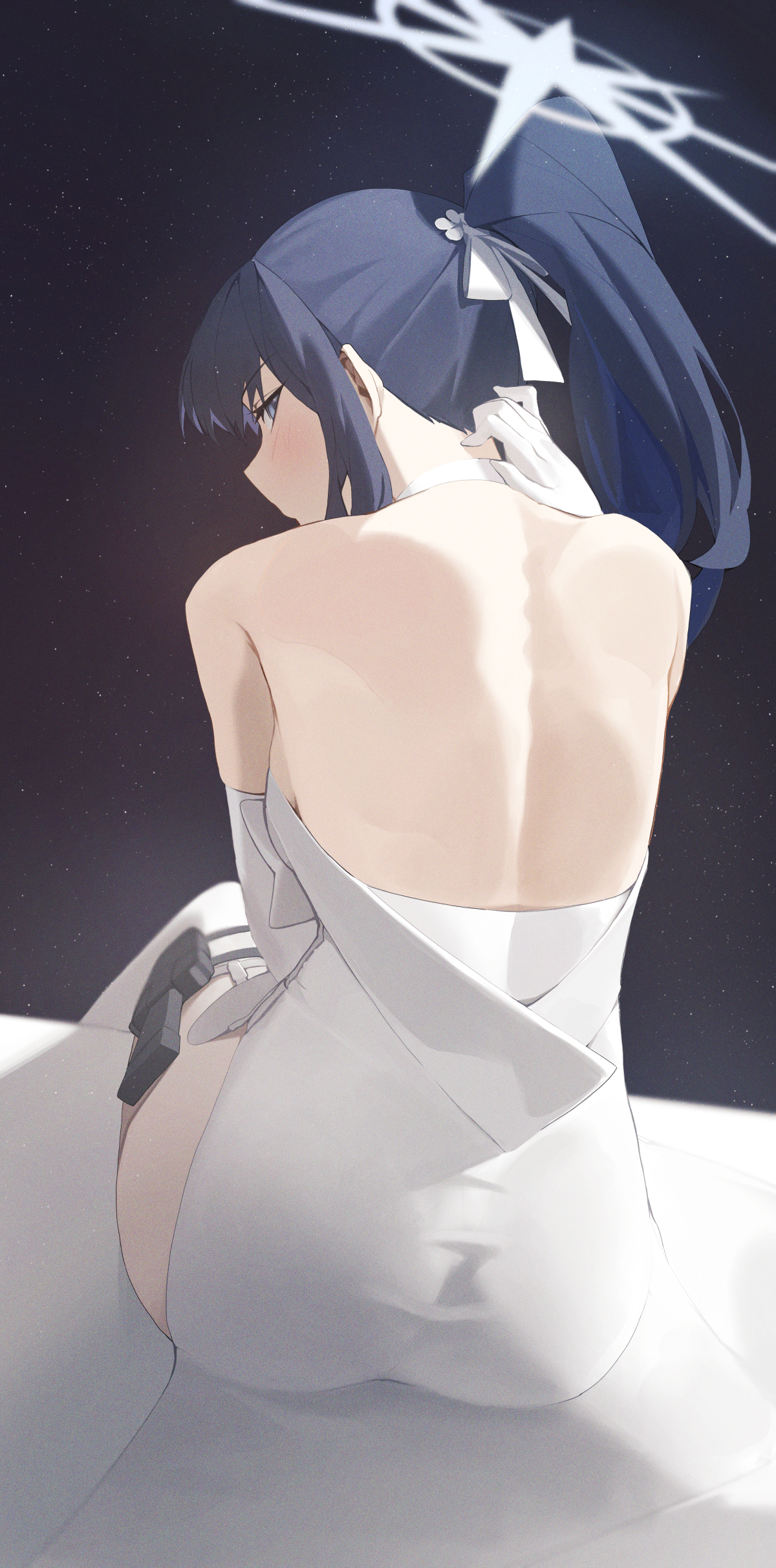 ass blue_archive dress garter halo joumae_saori no_bra stockings thighhighs weapon yidh_79