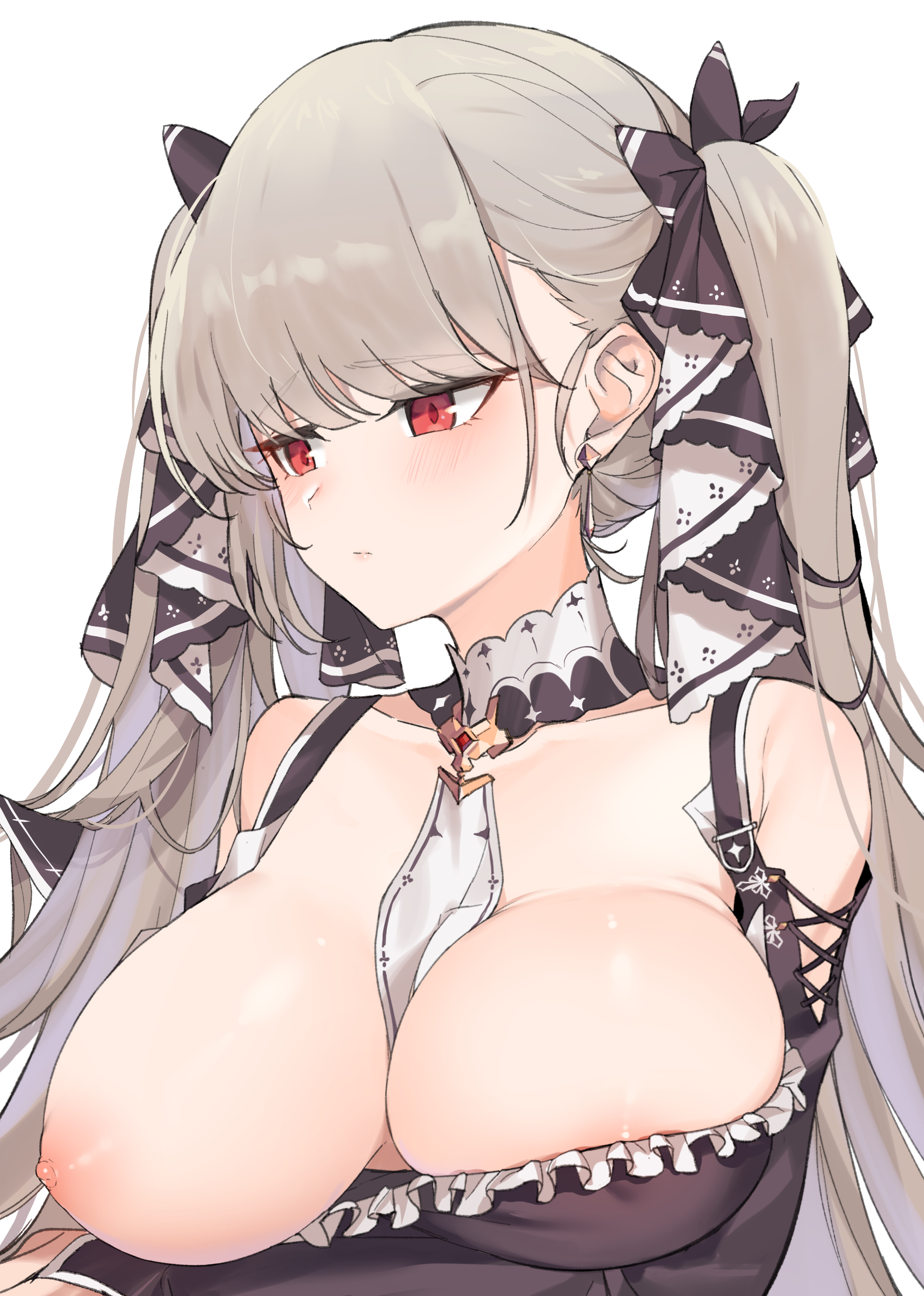 azur_lane breast_hold breasts formidable_(azur_lane) gothic_lolita jingo lolita_fashion nipples no_bra open_shirt