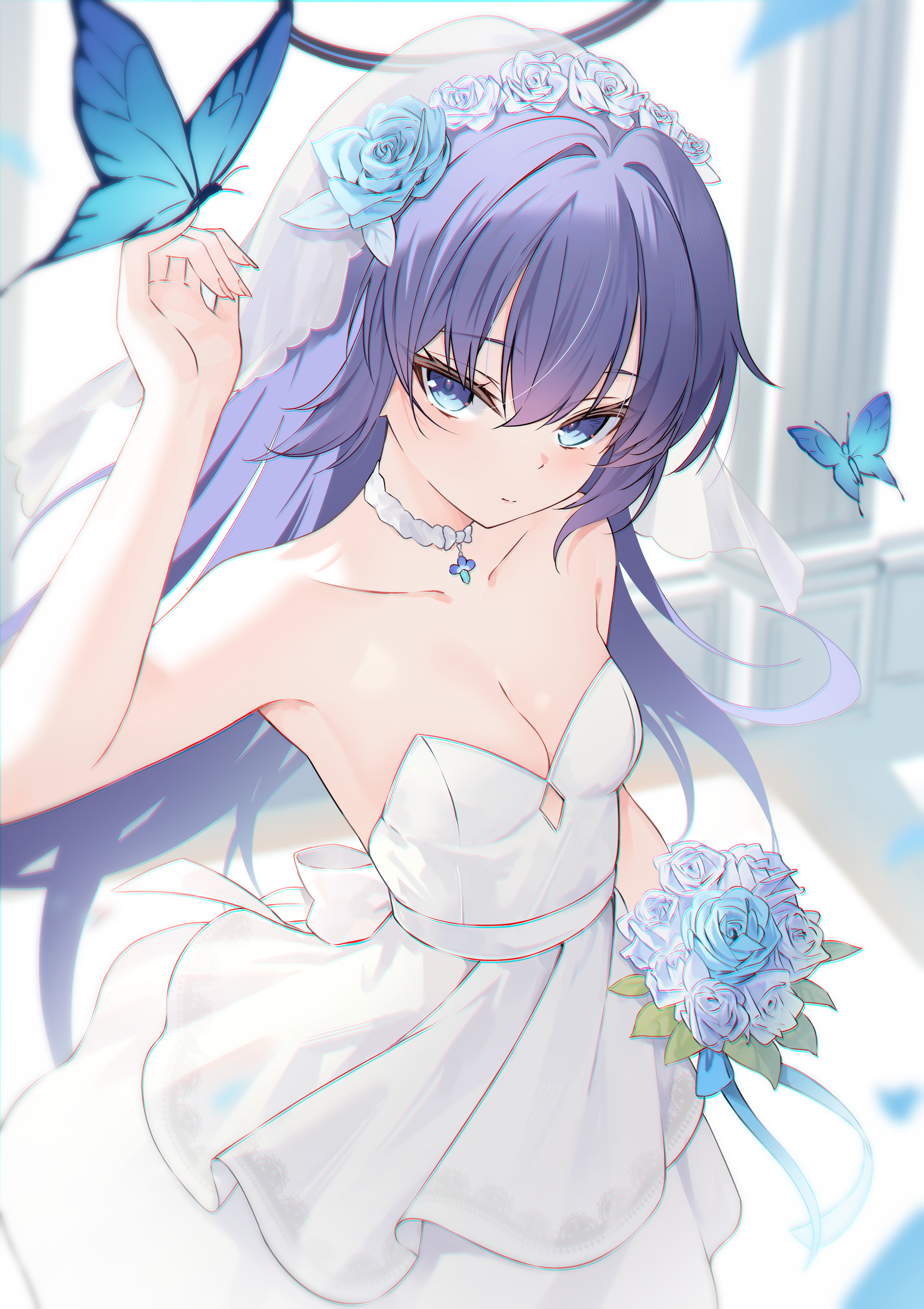 blue_archive dress halo hayase_yuuka no_bra tagme wedding_dress