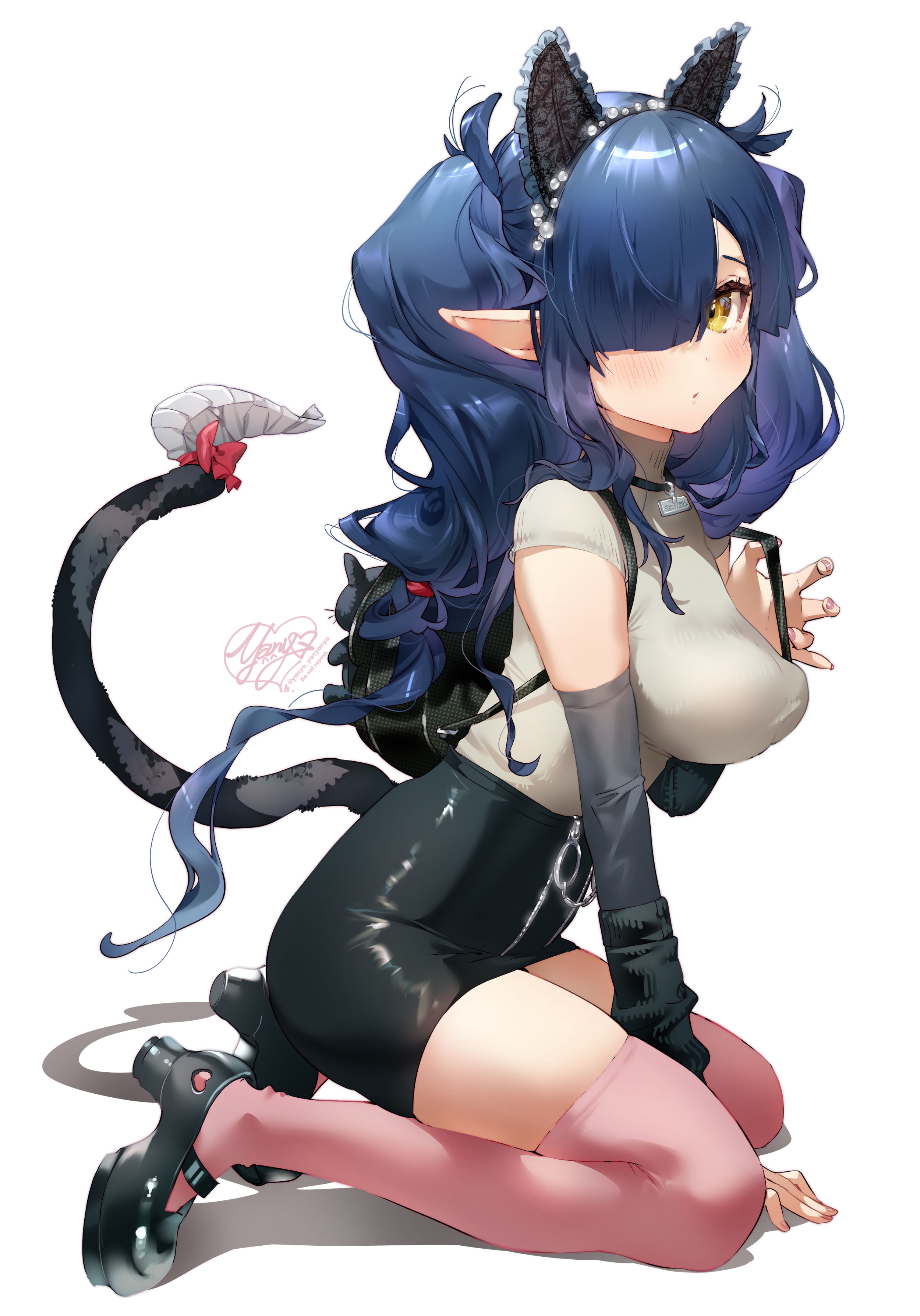 animal_ears heels nekomimi pointy_ears tail thighhighs yanyo