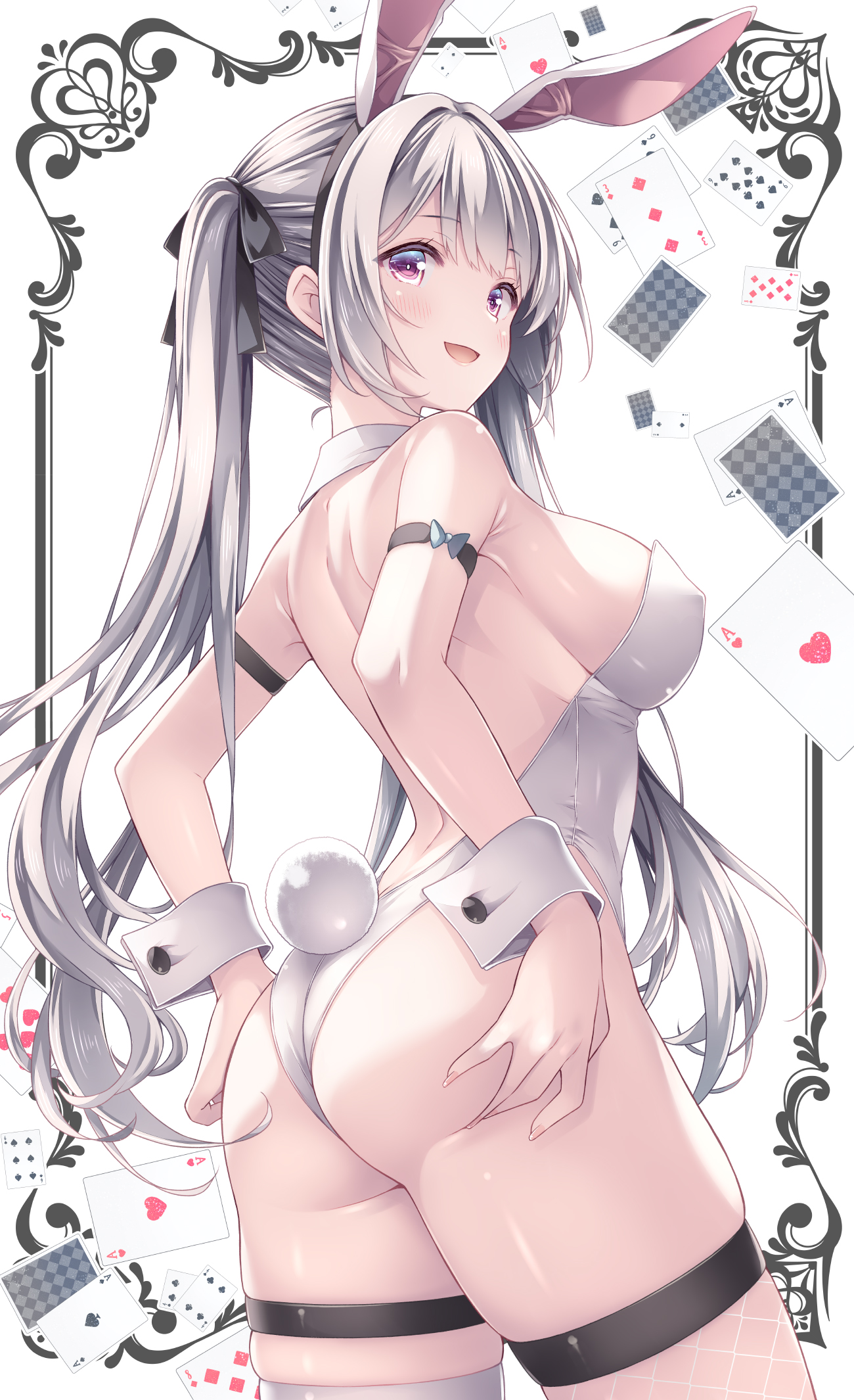 animal_ears ass bunny_ears bunny_girl fishnets garter no_bra ryo_(botsugo) tail thighhighs