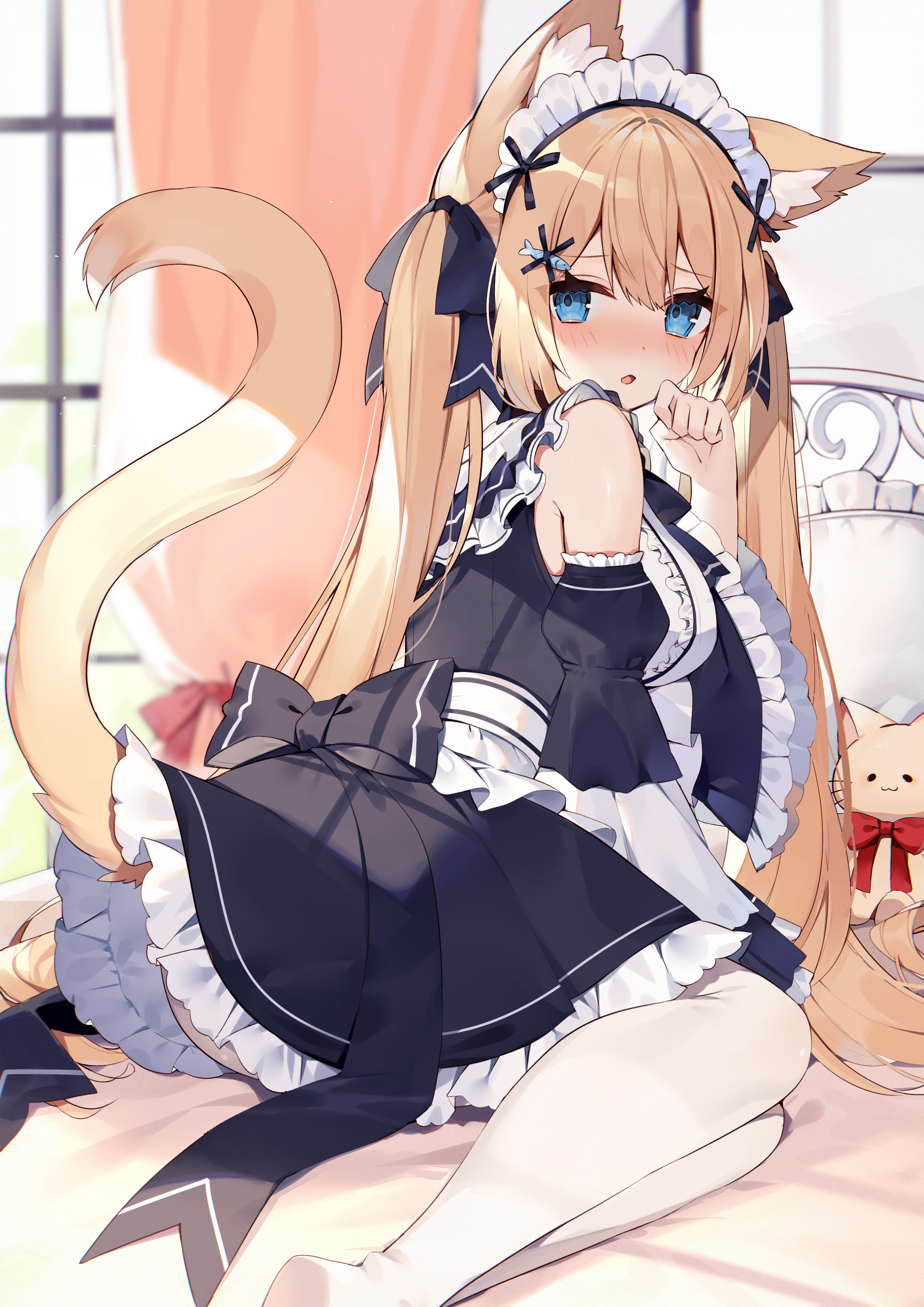 animal_ears hanazono_serena indie_virtual_youtuber maid muryo nekomimi pantyhose skirt_lift tail