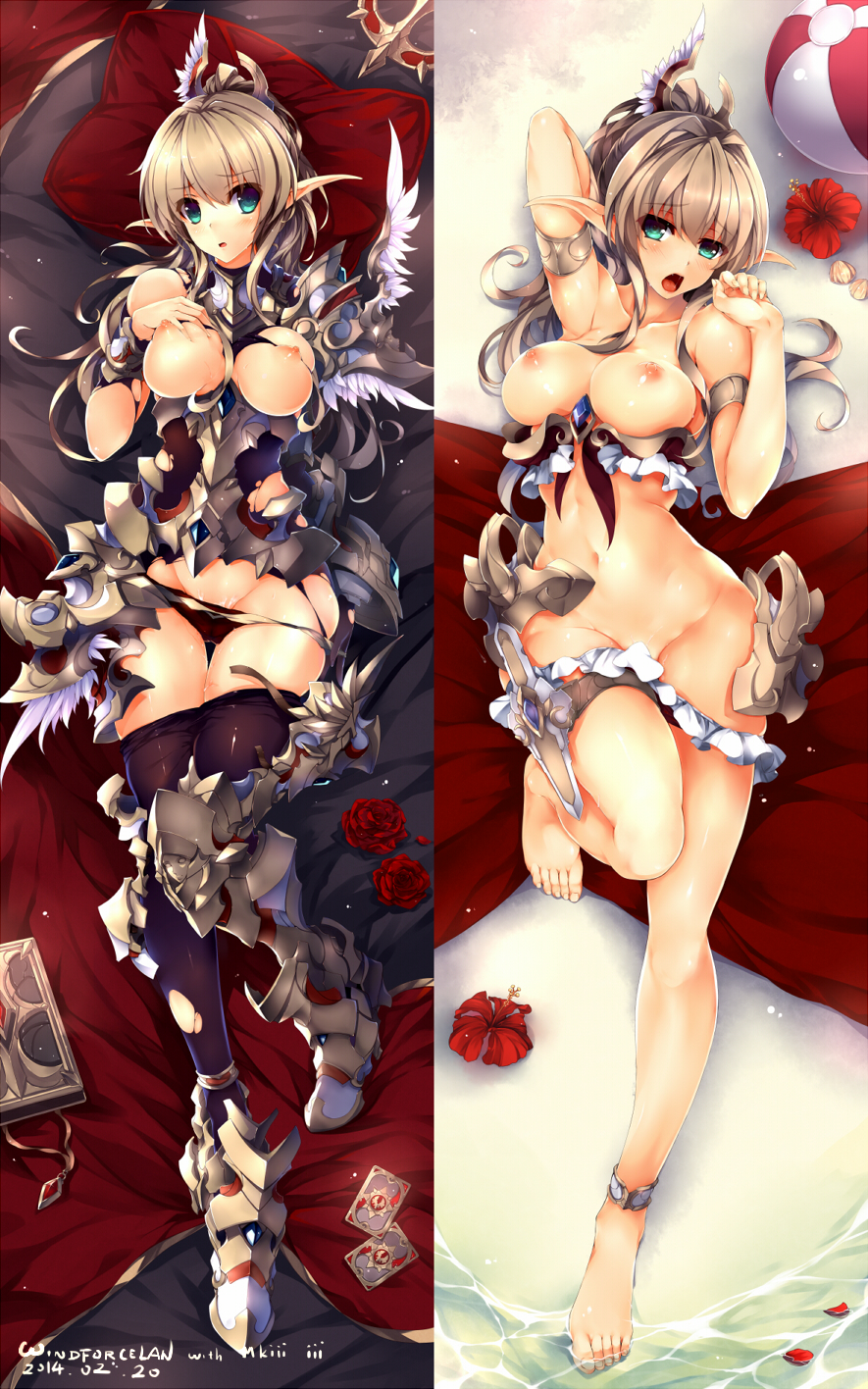 armor breasts dakimakura mkiiiiii nipples pantsu panty_pull pointy_ears weapon windforcelan world_of_warcraft