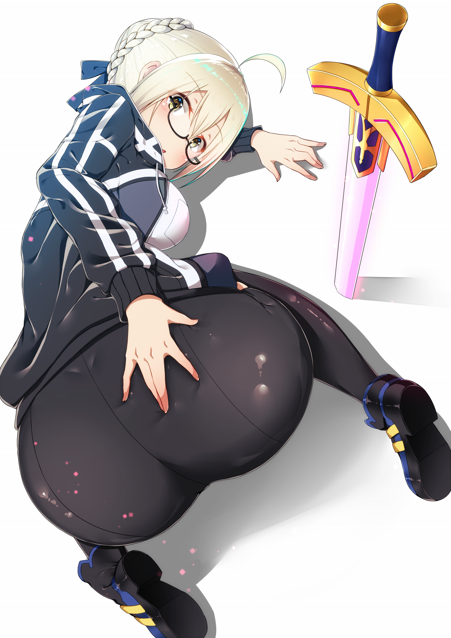 ass ass_grab fate/grand_order gym_uniform heroine_x_alter kawaruhi megane sword