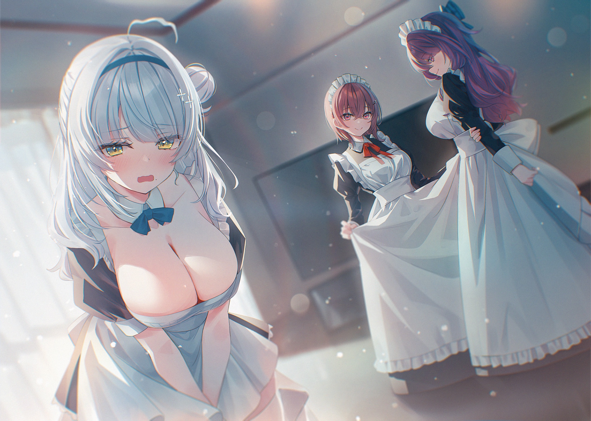 akeboshi_meina chanto_suki_tte_ieru_ko_musou chihiro_ayaka maid nanase_nanao no_bra shiragiku_hakua skirt_lift