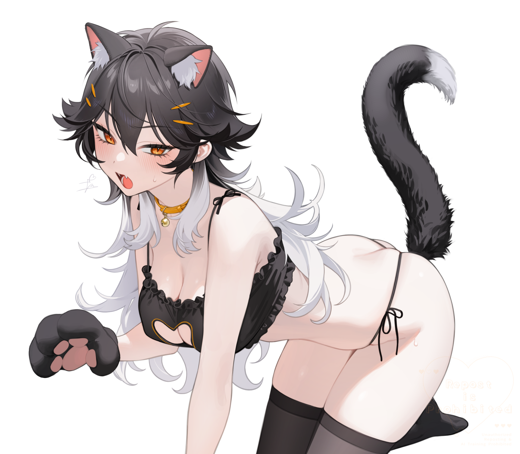 animal_ears bra goddess_of_victory:_nikke k_(nikke) nekomimi ohisashiburi pantsu string_panties tail thighhighs thong