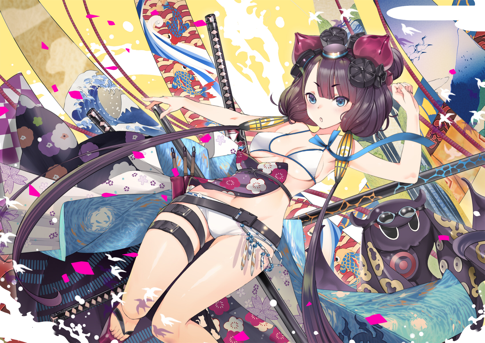 bikini cleavage fate/grand_order garter katsushika_hokusai_(fate) swimsuits sword teddy underboob