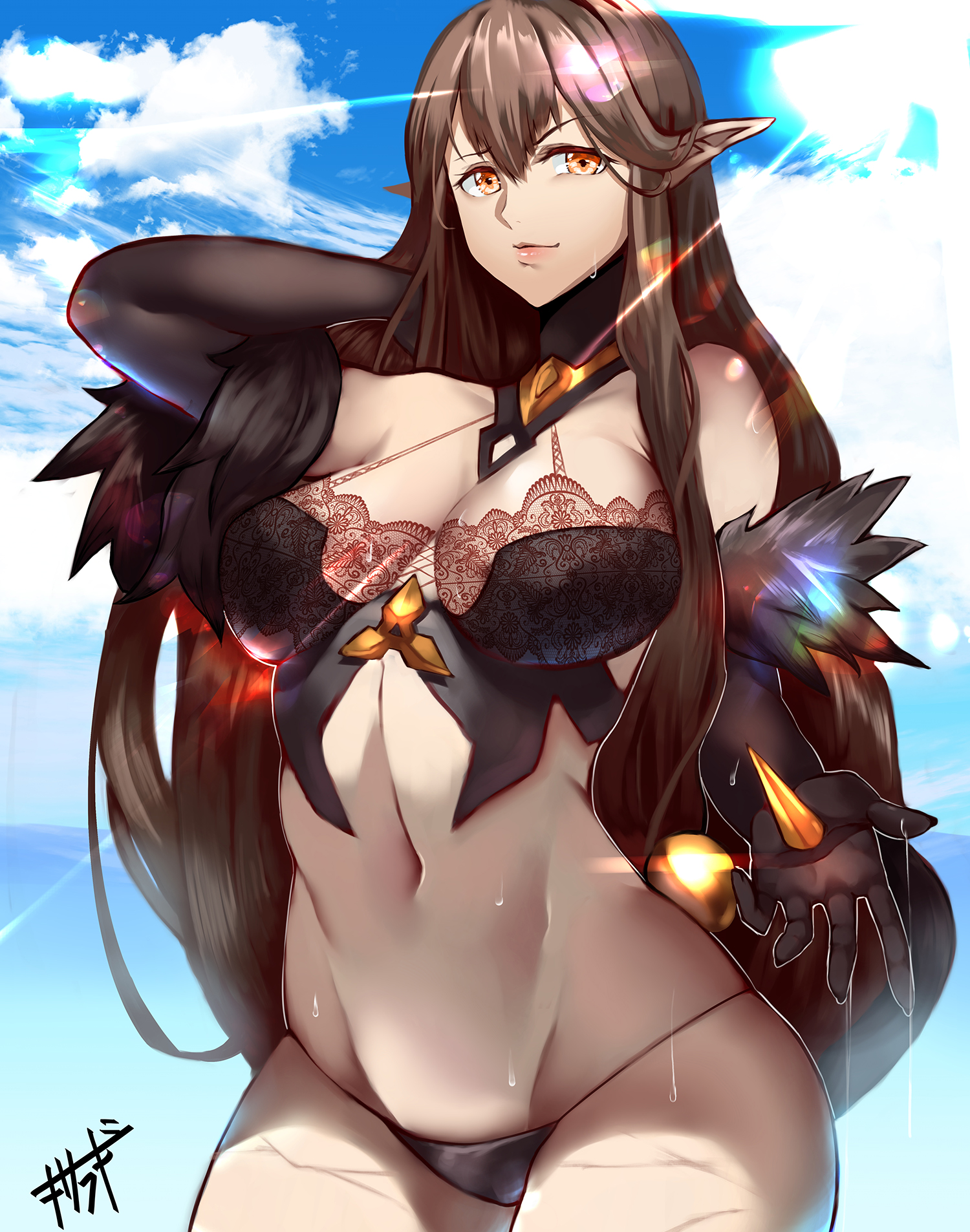 bikini fate/grand_order kisaragi_tsurugi pointy_ears see_through semiramis_(fate) swimsuits