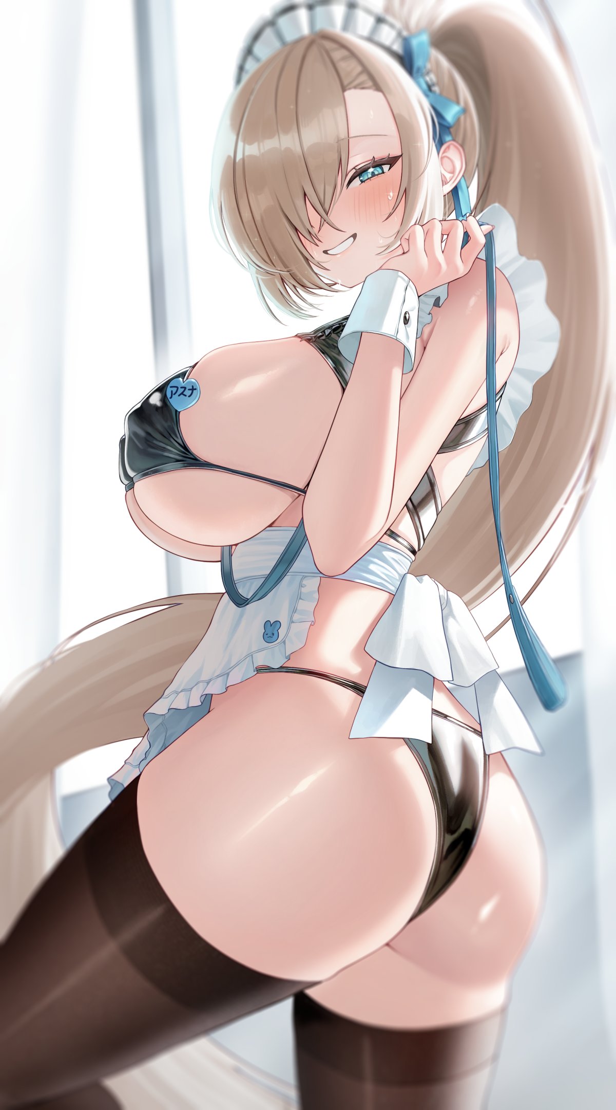 ass bikini blue_archive erect_nipples ichinose_asuna maid meraring swimsuits thighhighs thong