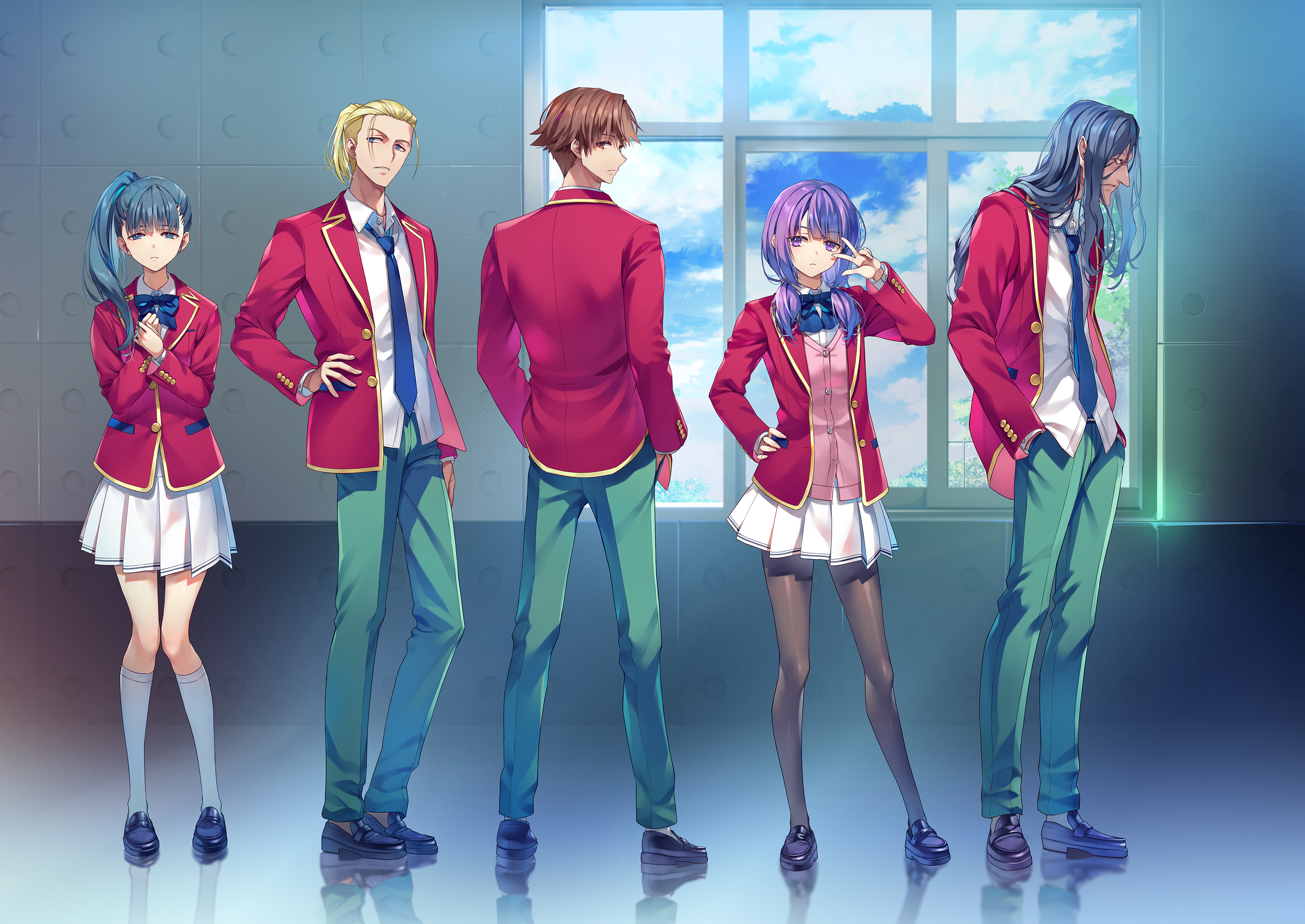 ayanokouji_kiyotaka hashimoto_masayoshi kitou_hayato morishita_ai pantyhose seifuku sweater tomose_shunsaku yamamura_miki youkoso_jitsuryoku_shijou_shugi_no_kyoushitsu_e