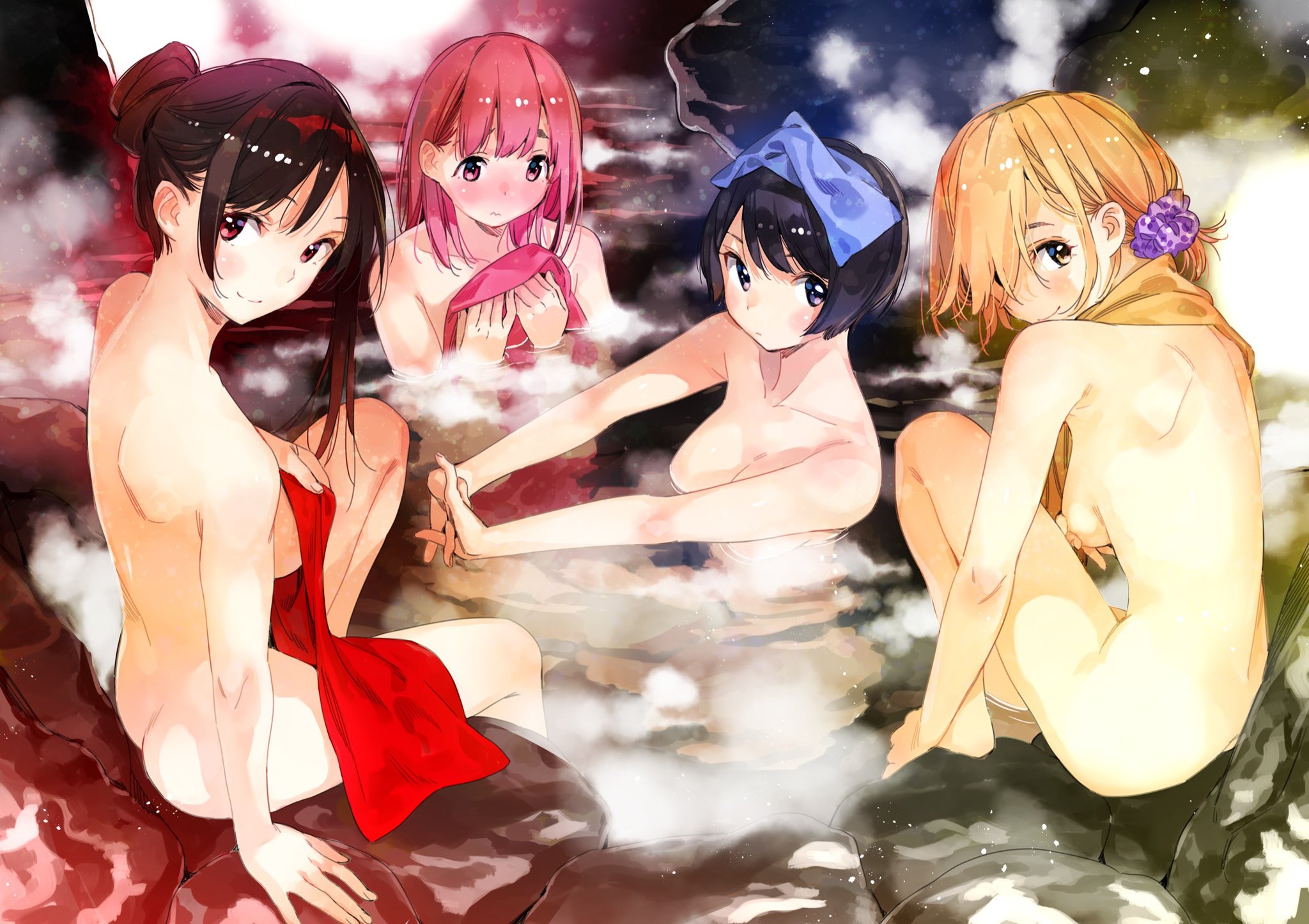 bathing ichinose_chizuru kanojo_okarishimasu miyajima_reiji naked nanami_mami onsen sakurasawa_sumi sarashina_ruka towel wet