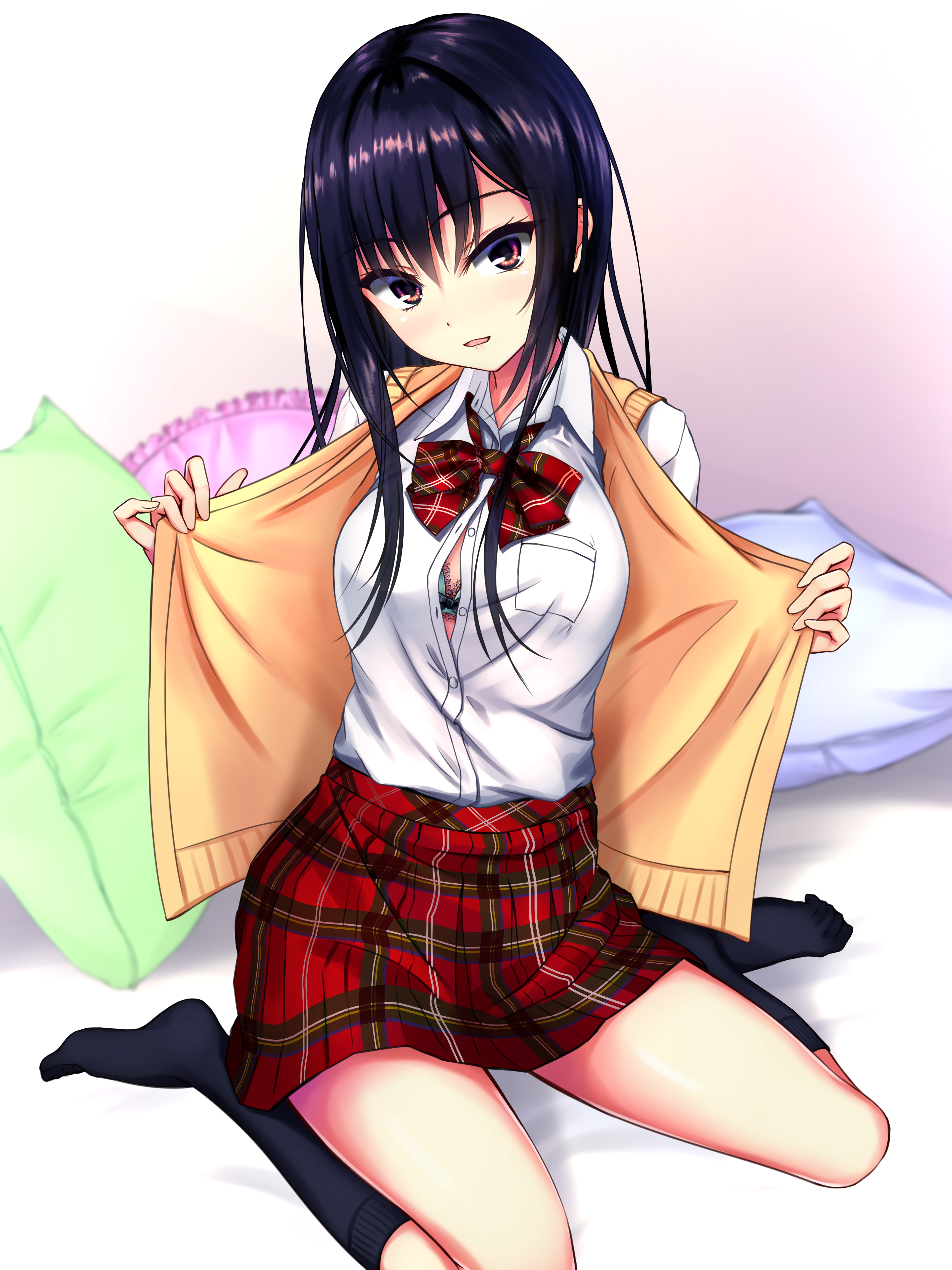 bra kurokamin kurono_mika open_shirt seifuku sweater undressing