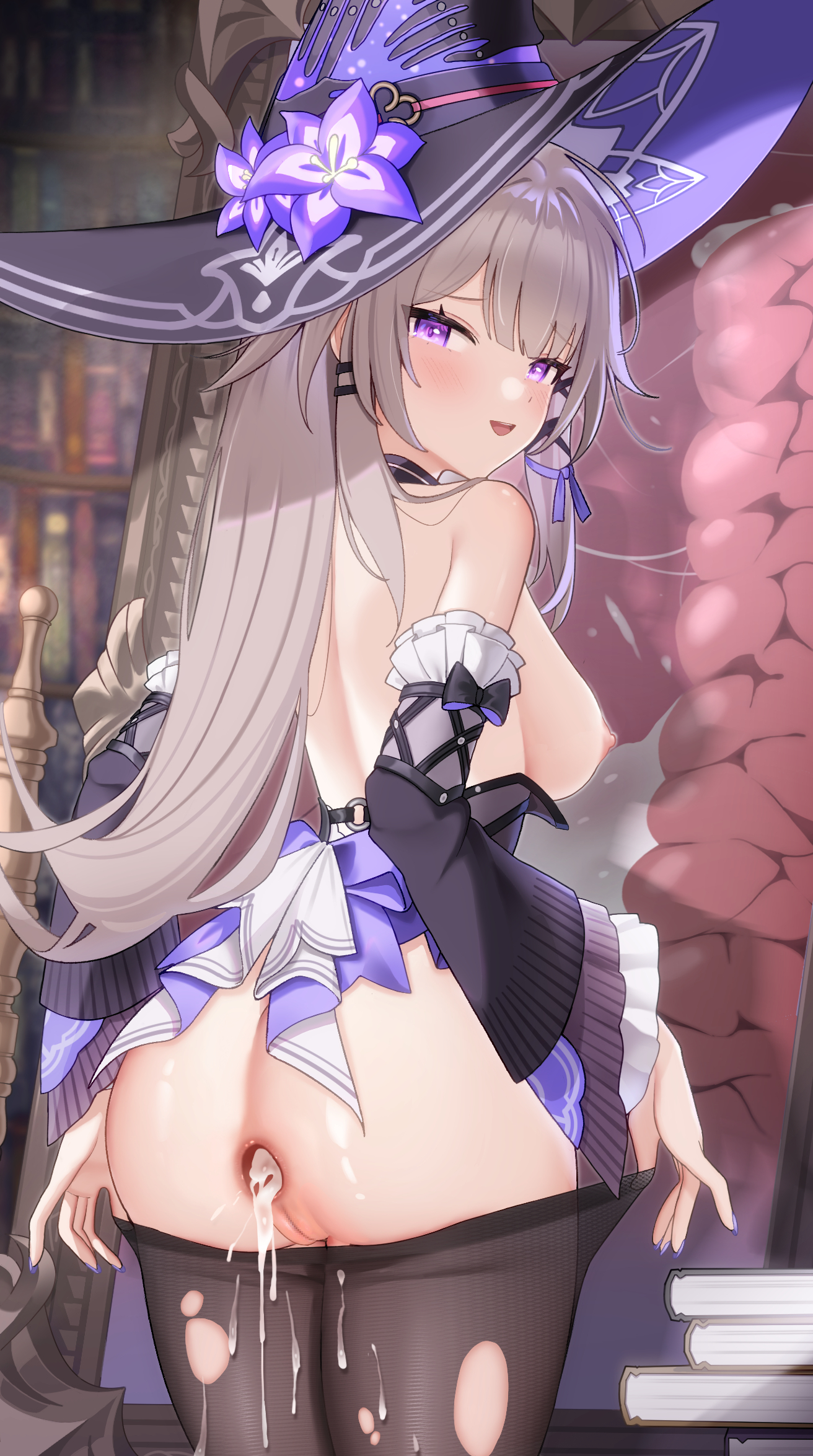 anus ass breasts censored cum herta honkai:_star_rail jinmuxi_(user_pvha4443) nipples no_bra nopan pantyhose pussy torn_clothes undressing witch