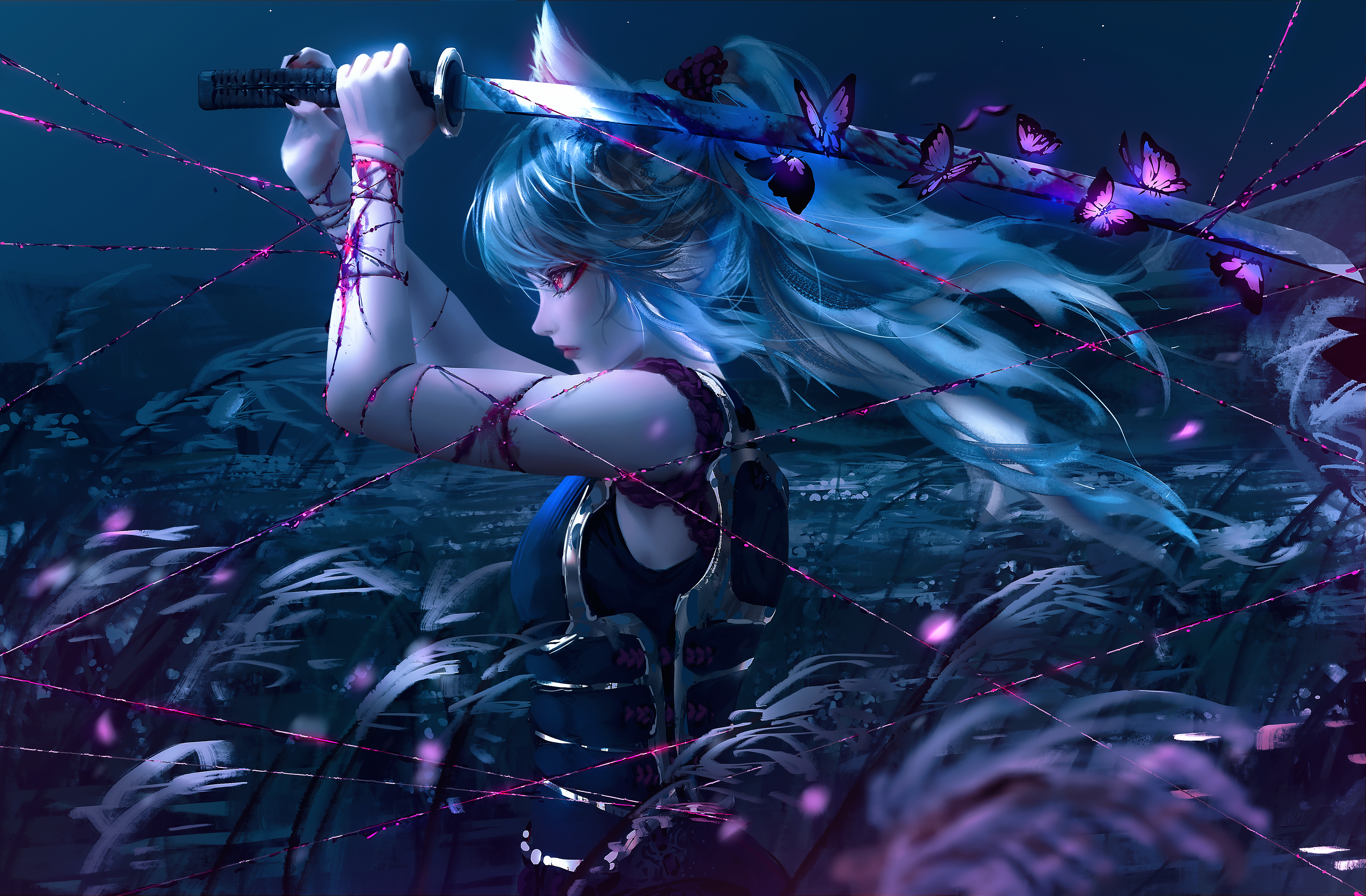 animal_ears armor artist_revision blood nixeu sword