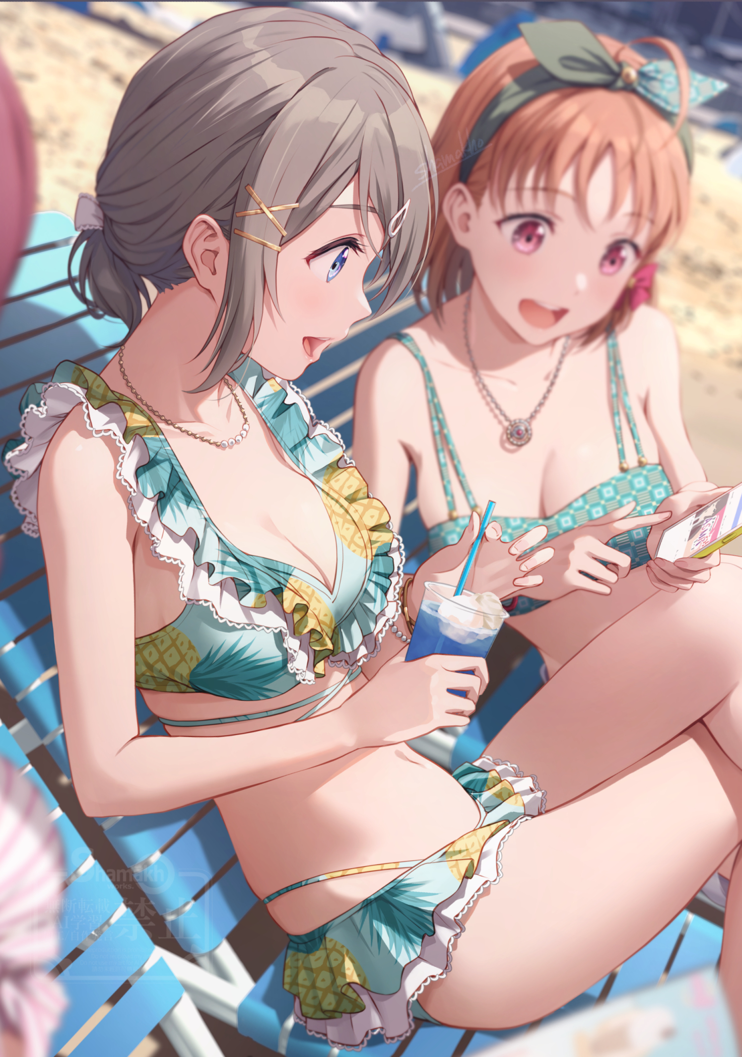 bikini love_live!_(series) love_live!_sunshine!! official_watermark shamakho swimsuits takami_chika watanabe_you